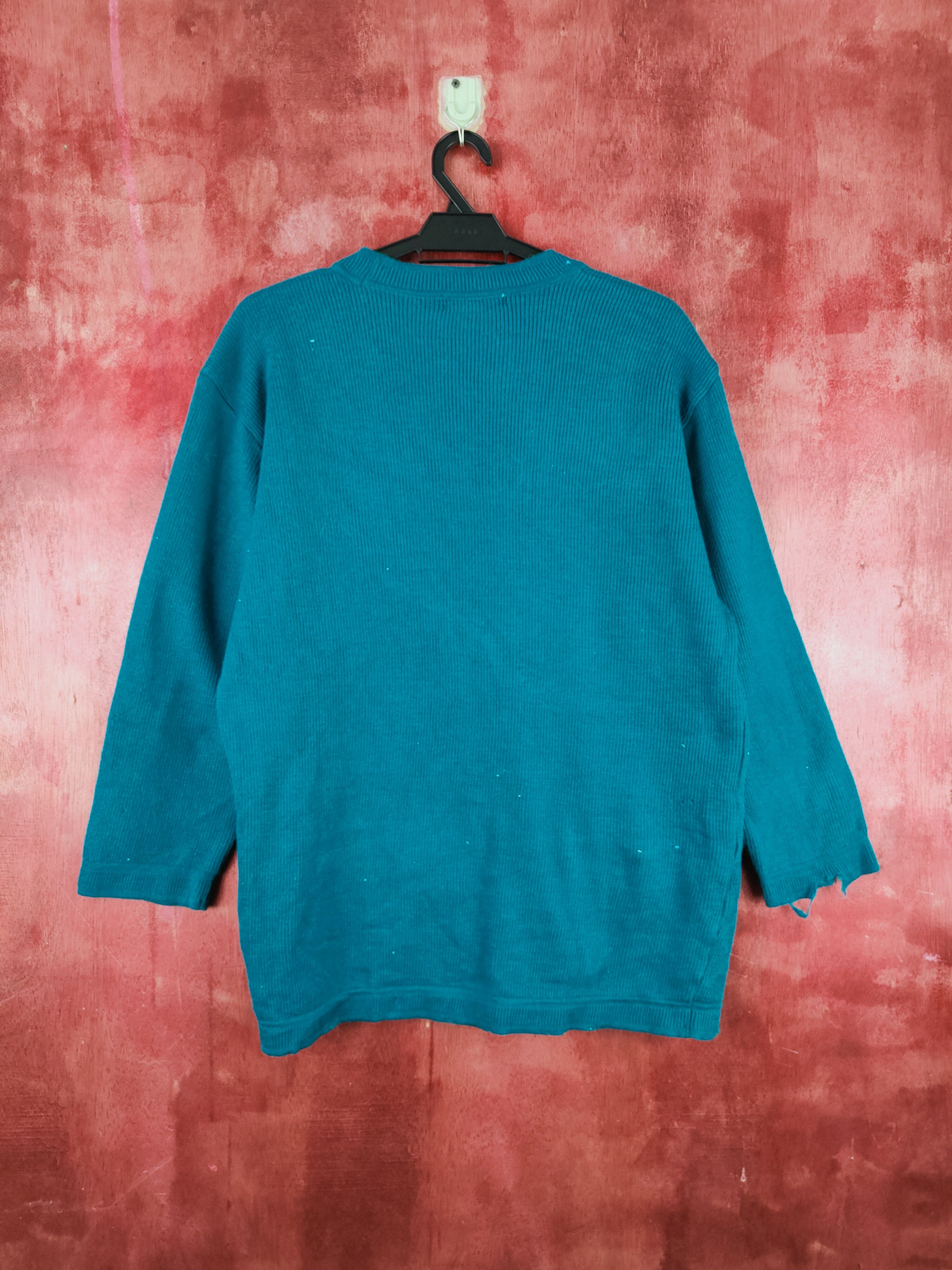 Japanese Brand × Vintage Leod'or Turquoise distressed ripped Knitwear Cardigan #S2012 Size L / US 10 / IT 46 - 8 Thumbnail