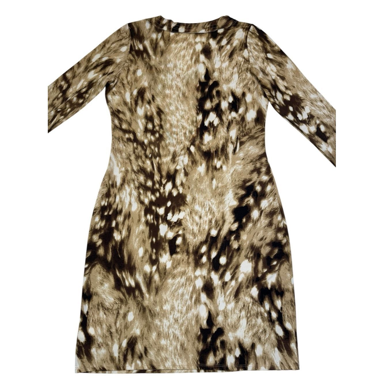 Other Pamela Dennis Brown Cream Printed Long Sleeve Faux-Wrap Dre Size S / US 4 / IT 40 - 4 Thumbnail