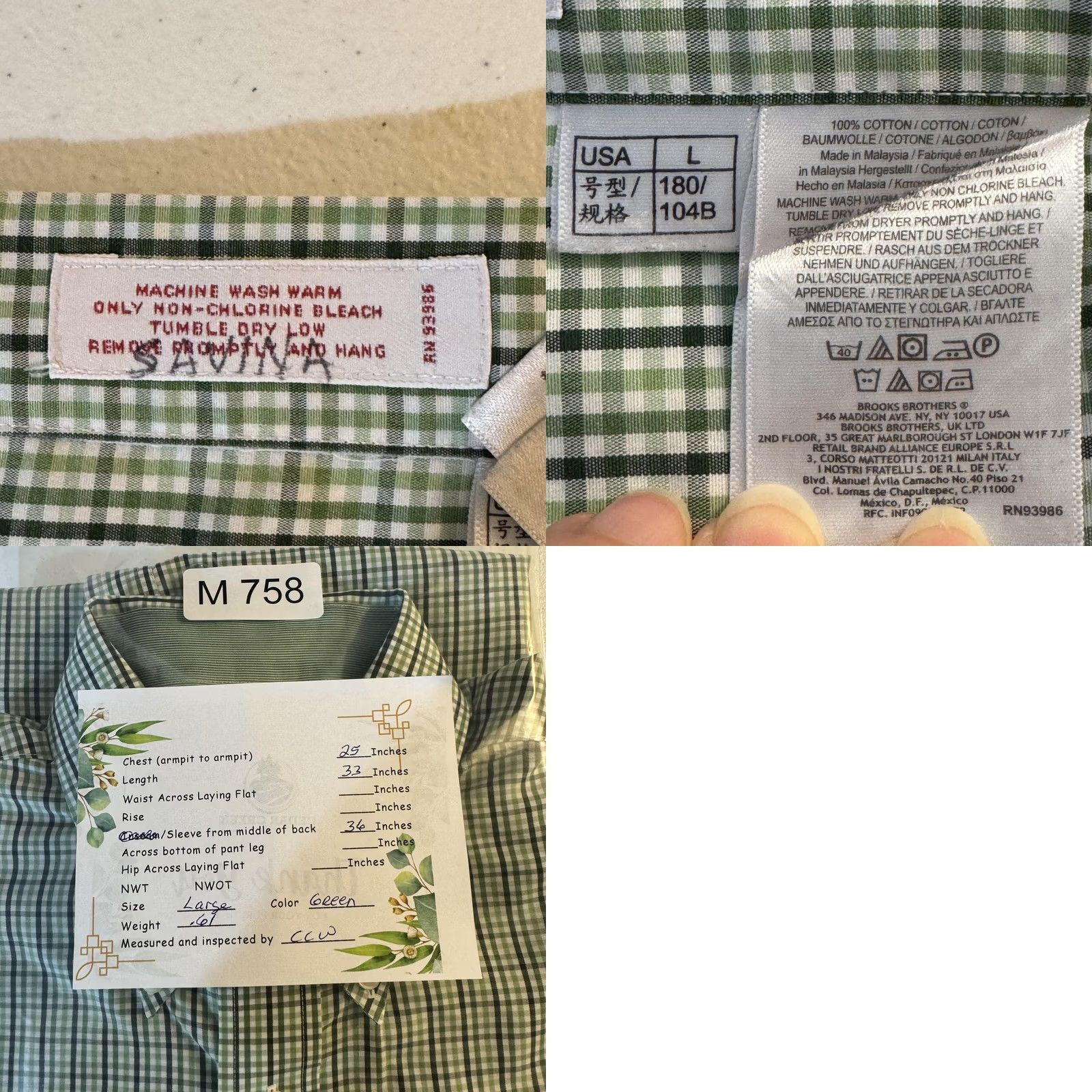 Brooks Brothers Brooks Brothers Shirt Mens L Check Non-Iron Button Down Long Sleeve Carbon Green Size US L / EU 52-54 / 3 - 9 Thumbnail