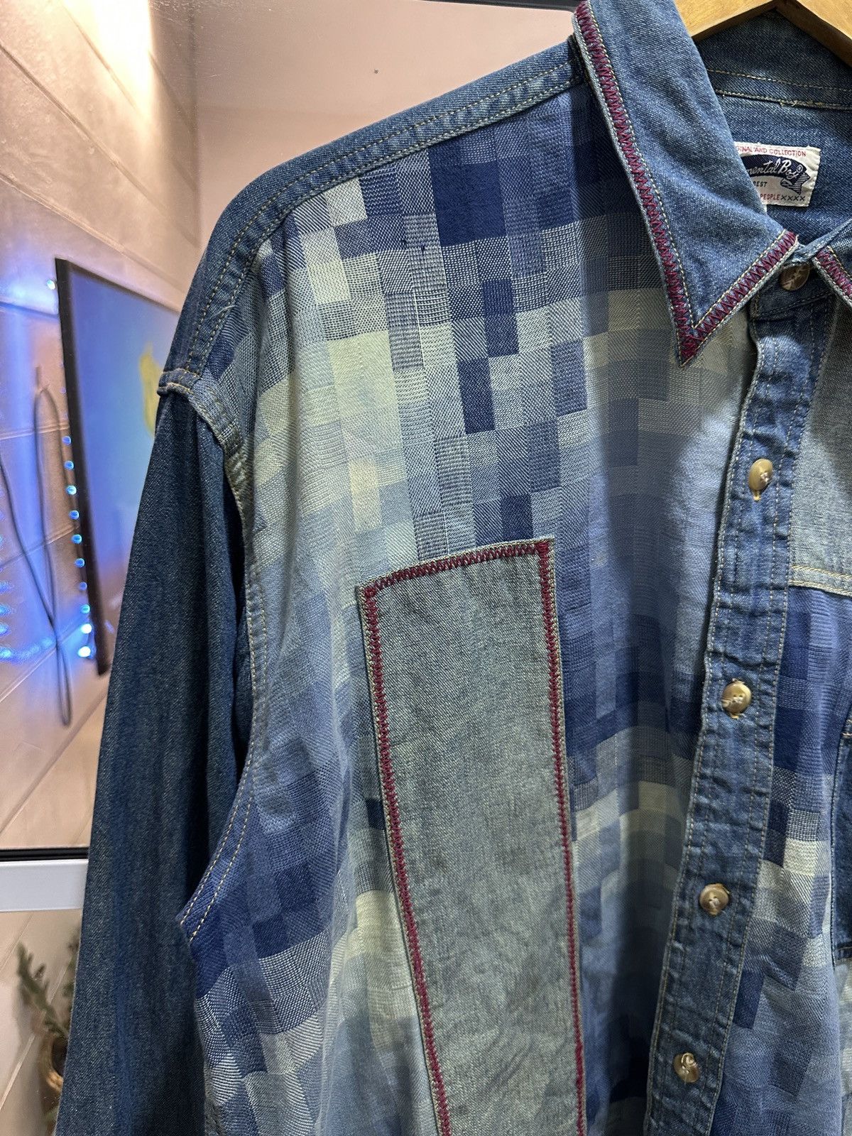 Japanese Brand Sentimental Boy Japan Patchwork Distressed Style Button Up Size US L / EU 52-54 / 3 - 8 Thumbnail