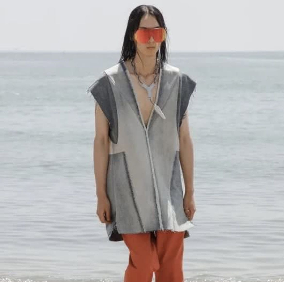 image of Rick Owens 22Ss - Hudeg Kuntrol V-Neck Top - Size 50 in Blue, Men's
