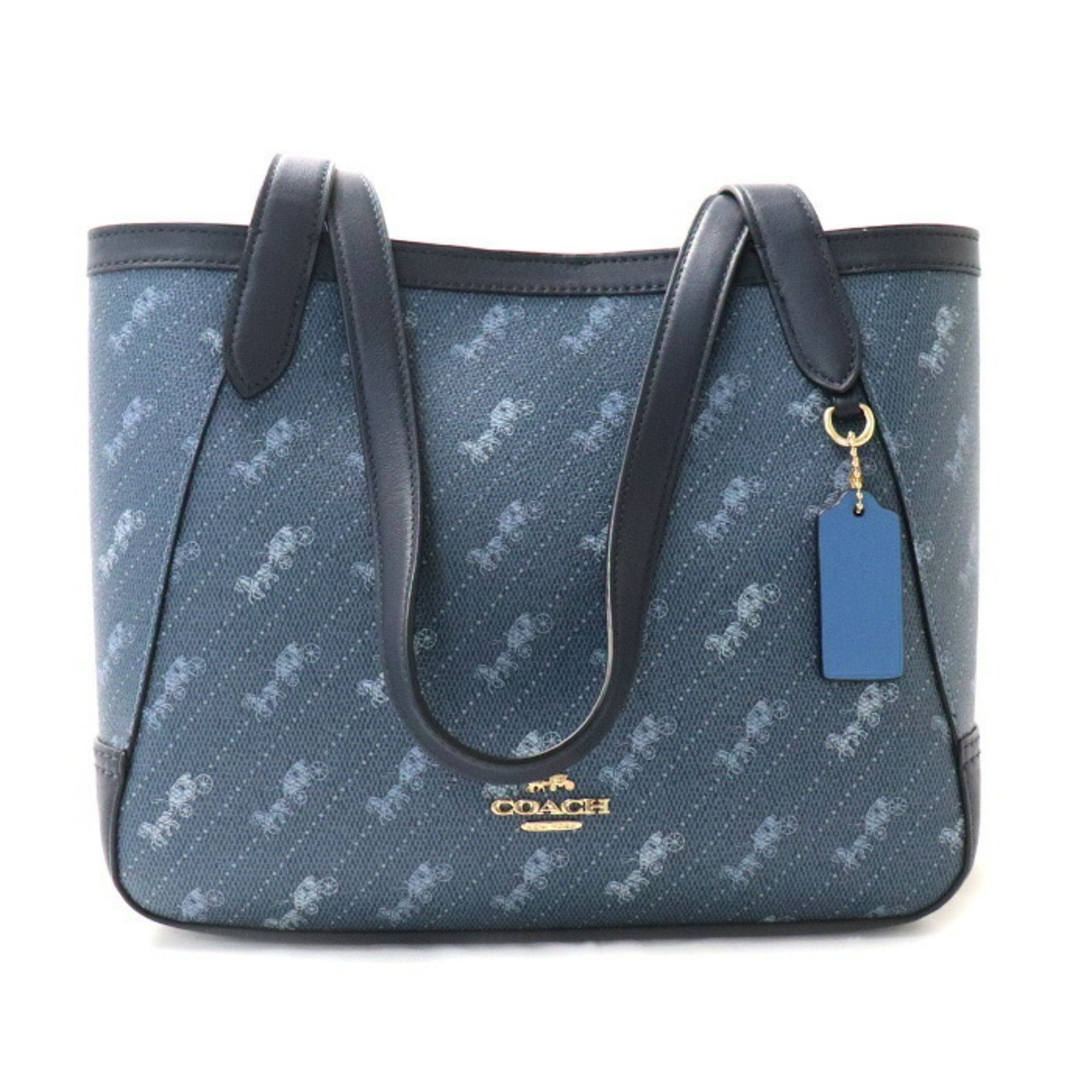 image of Coach Diagonal Print Horse Tote Bag Blue C4060 Women's