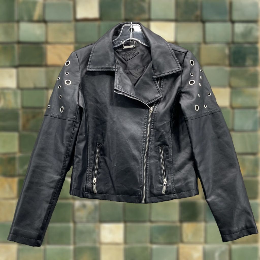 Vintage Joujou Moto Biker Jacket Womens Large Black Vegan Leather Motorcycle 90's Grunge Jacket L Black Womens Size L / US 10 / IT 46 - 1 Thumbnail