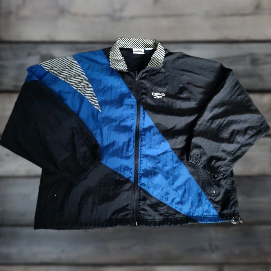 VINTAGE 80s Reebok Tennis Windbreaker Jacket Men XL Multicolor