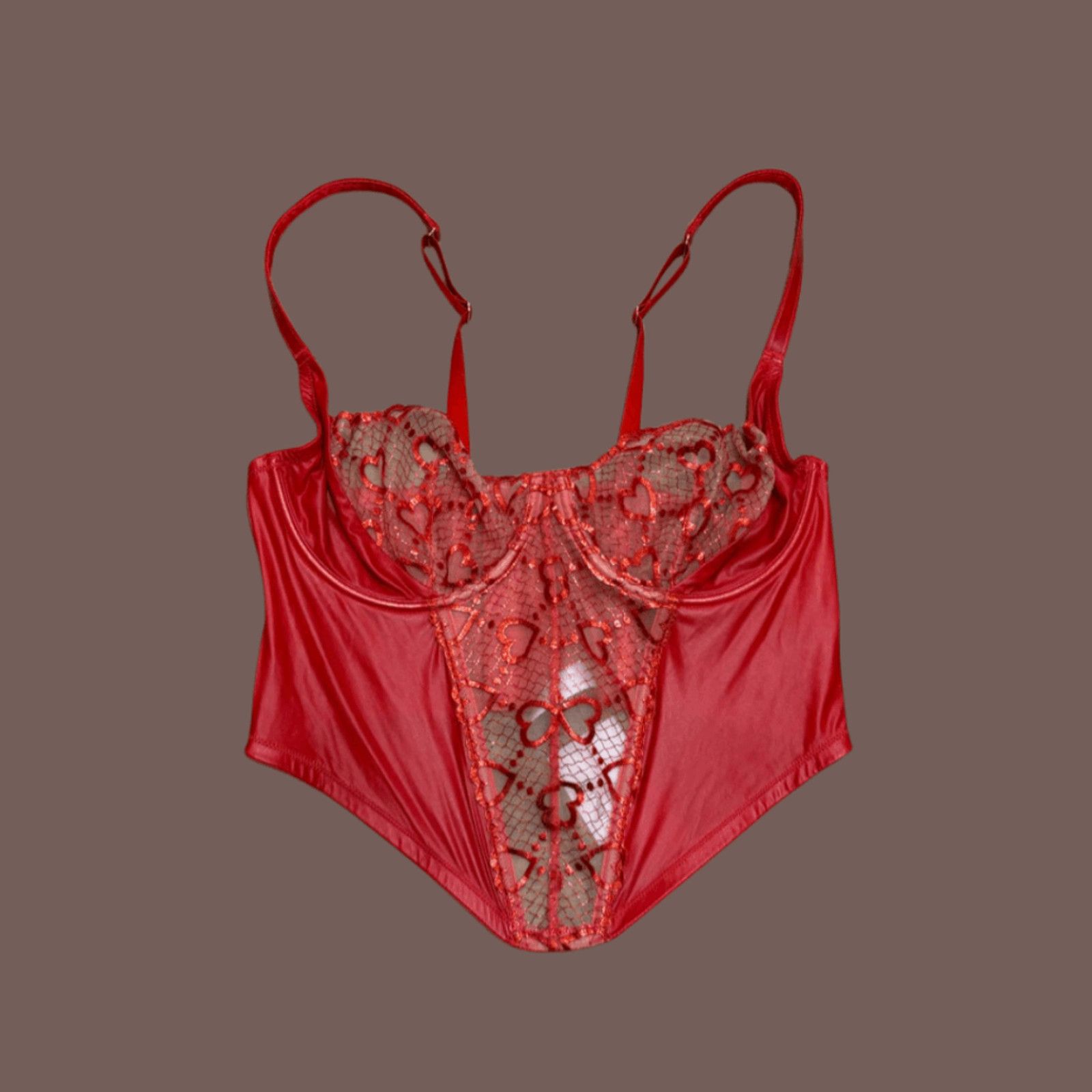 Rihanna Lace Corset Savage X Fenty Red Hearts |Y2K Coquette Lingerie Size XXL / US 16-18 / IT 52-54 - 1 Thumbnail