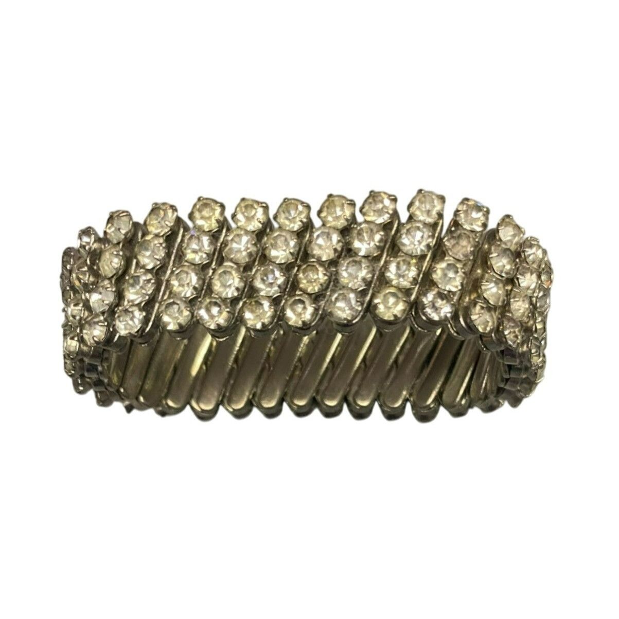 Other Vintage Rhinestone Stretch Bracelet 3-Row Design Silver Tone Size ONE SIZE - 1 Thumbnail