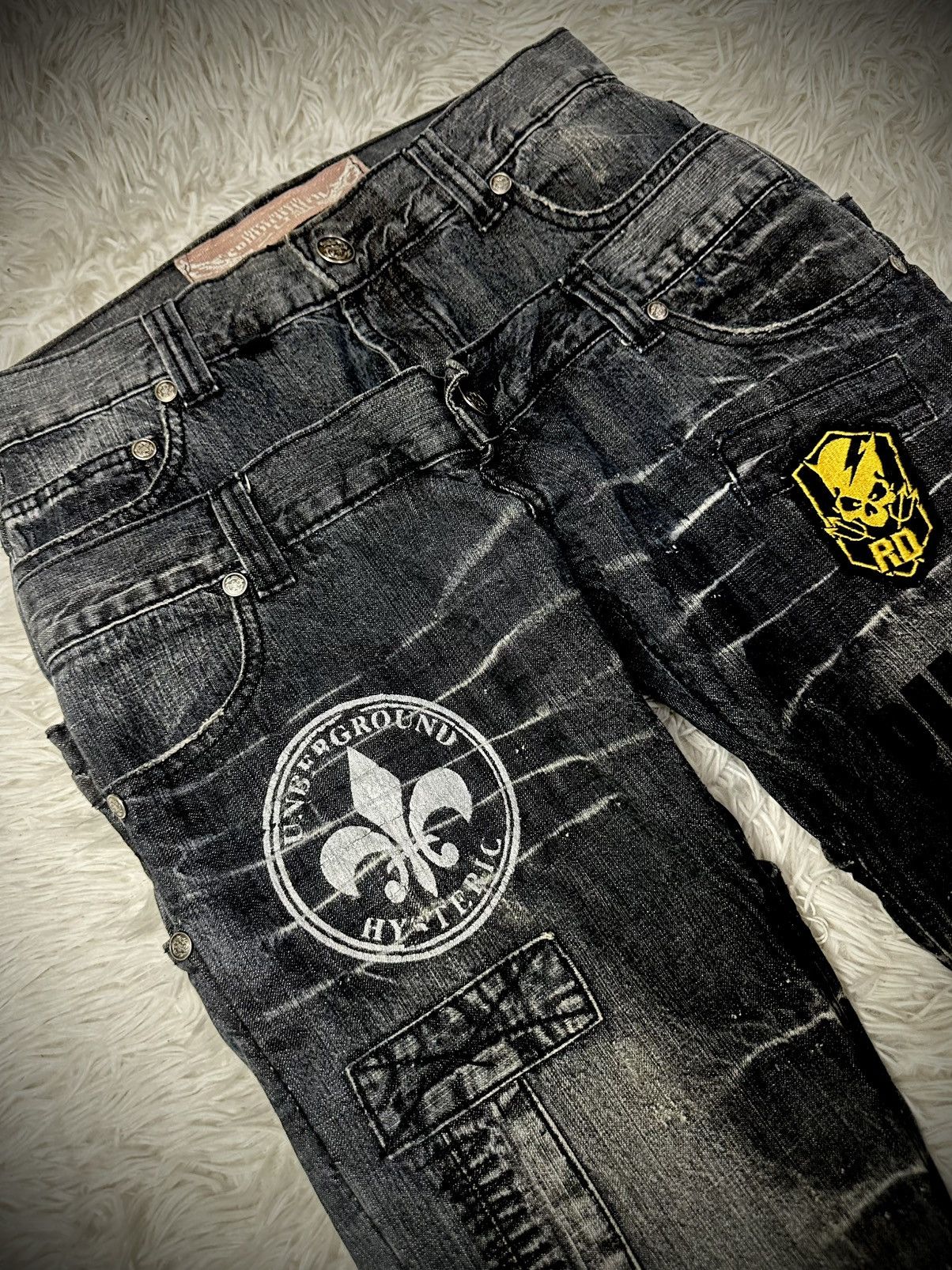 KMRii rare 00s punk soul hysteric double waist flare denim jeans Size US 31 - 2 Thumbnail