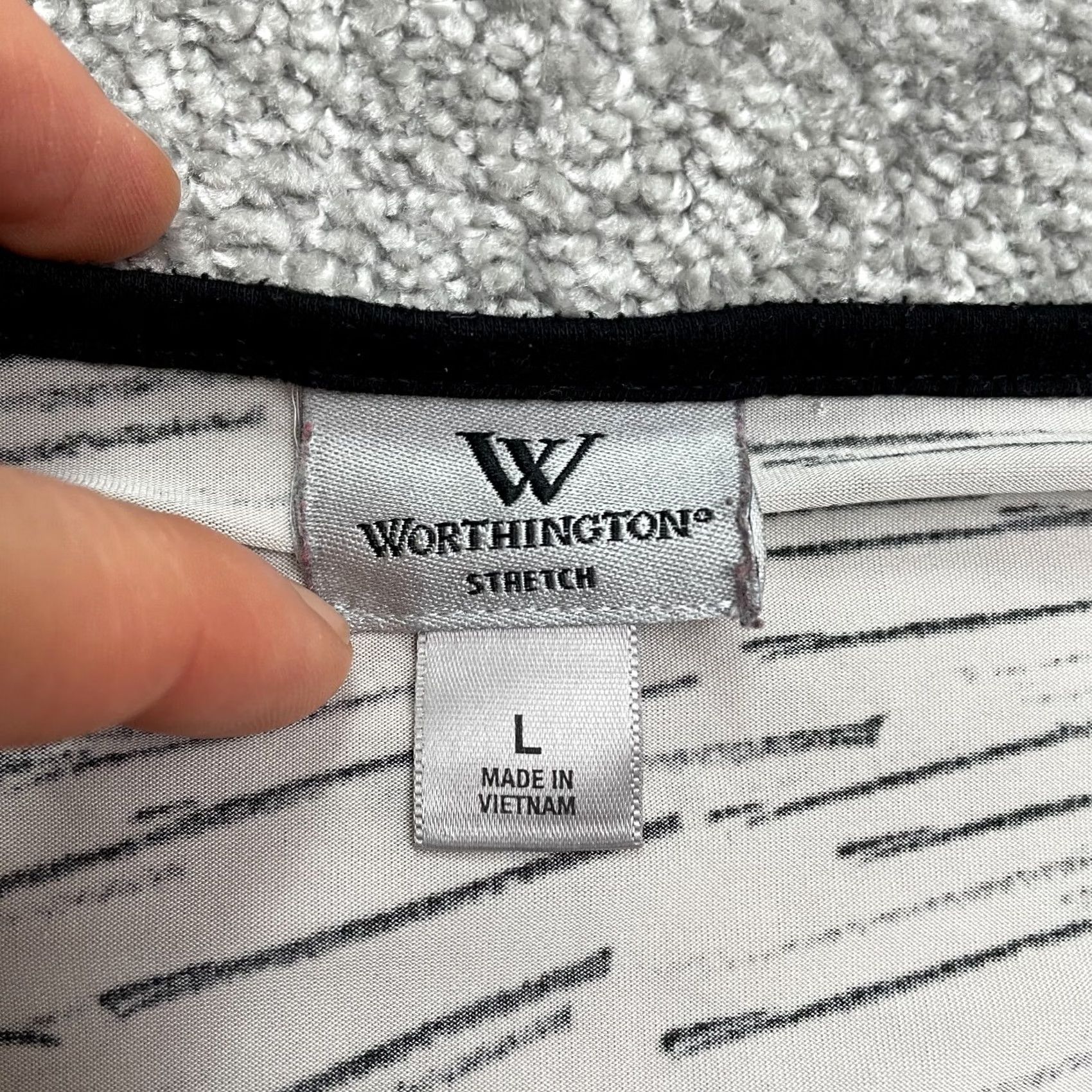 Worthington Worthington Blouse Womens Large Black White Geometric Boat Neck Stretch Casual Size L / US 10 / IT 46 - 5 Thumbnail