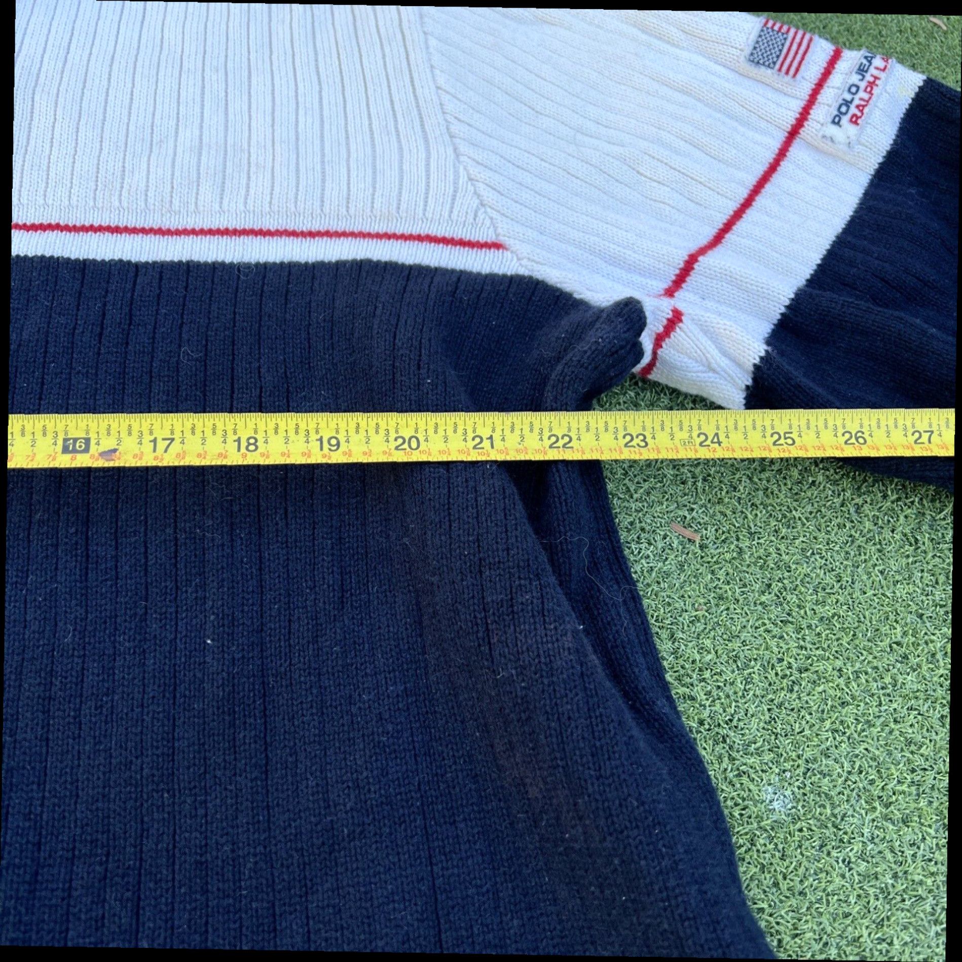 Ralph Lauren Vtg 90s Ralph Lauren Polo Jeans Co. Turtleneck Sweater Men's 2XL Strip Knit Flag Size US XXL / EU 58 / 5 - 7 Thumbnail