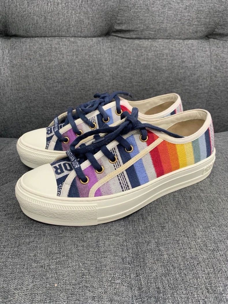 Dior Dior Size 37.5 Rainbow color block canvas lace-up casual s Size US 5 / EU 37 - 1 Thumbnail