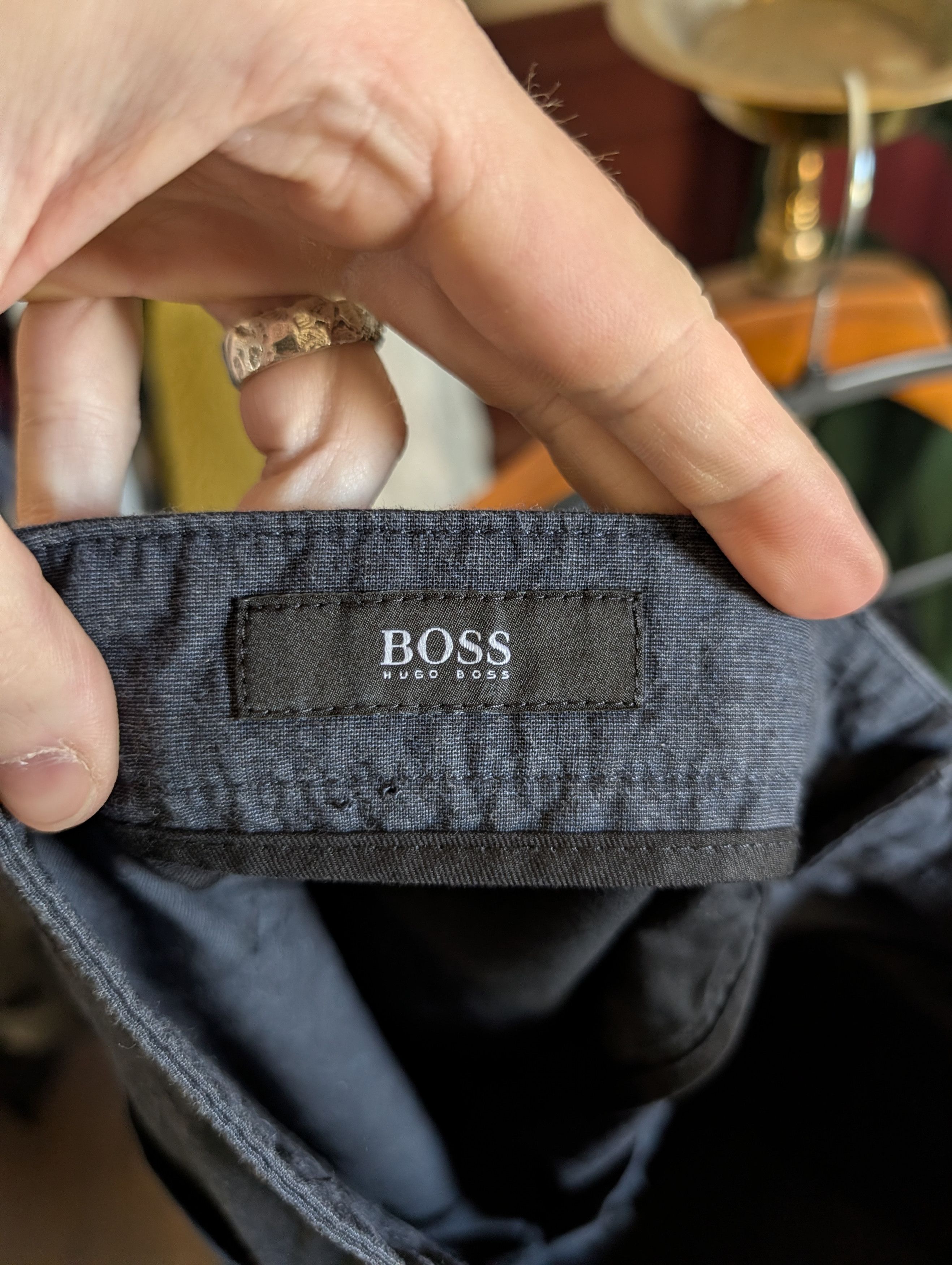 Hugo Boss Gray/blue textured logo badge cotton chino pants 32 Size US 32 / EU 48 - 9 Thumbnail
