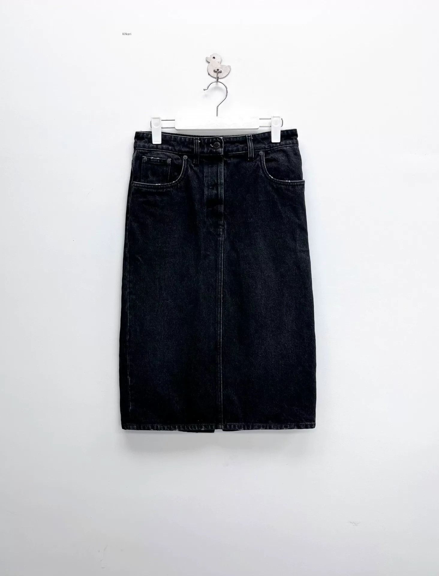 Prada Prada Washed Black Triangle Logo Split Denim Skirt Size US S / EU 44-46 / 1 - 2 Thumbnail