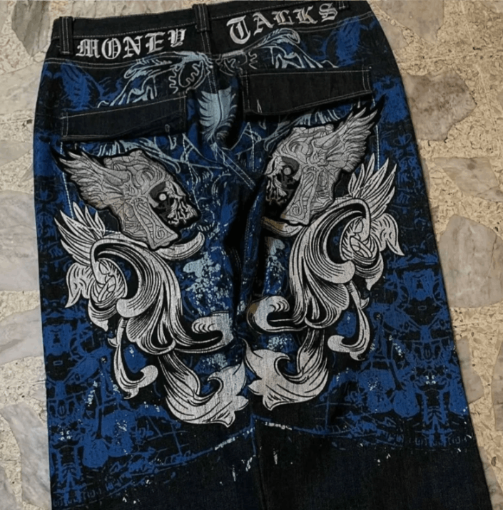 Japanese Brand Streetwear Fashion New Pattern Printing Casual Baggy Jeans Size US 34 / EU 50 - 3 Thumbnail