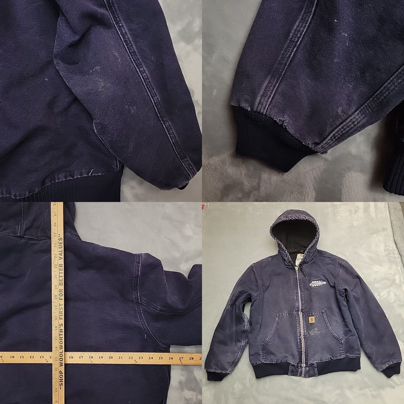 Carhartt VINTAGE Carhartt Jacket Mens L Blue Duck Canvas Hooded Black Quilt Lined J130 MDT Workwear Size US L / EU 52-54 / 3 - 8 Thumbnail