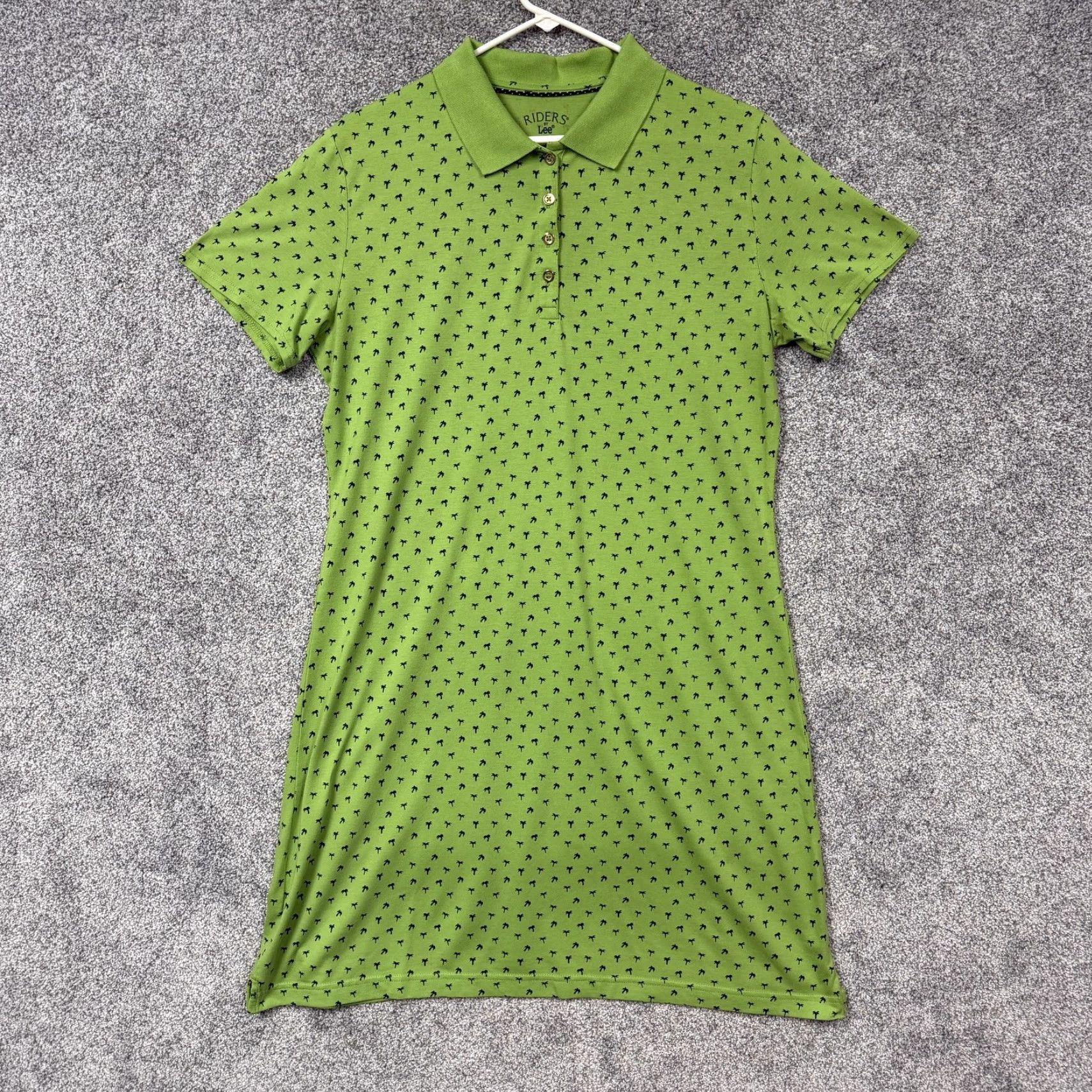 Vintage Riders by Lee Polo Shirt Dress L Green Palm Tree Tropical Preppy Casual Knit Button Front Knee Length Womens Size L / US 10 / IT 46 - 2 Thumbnail