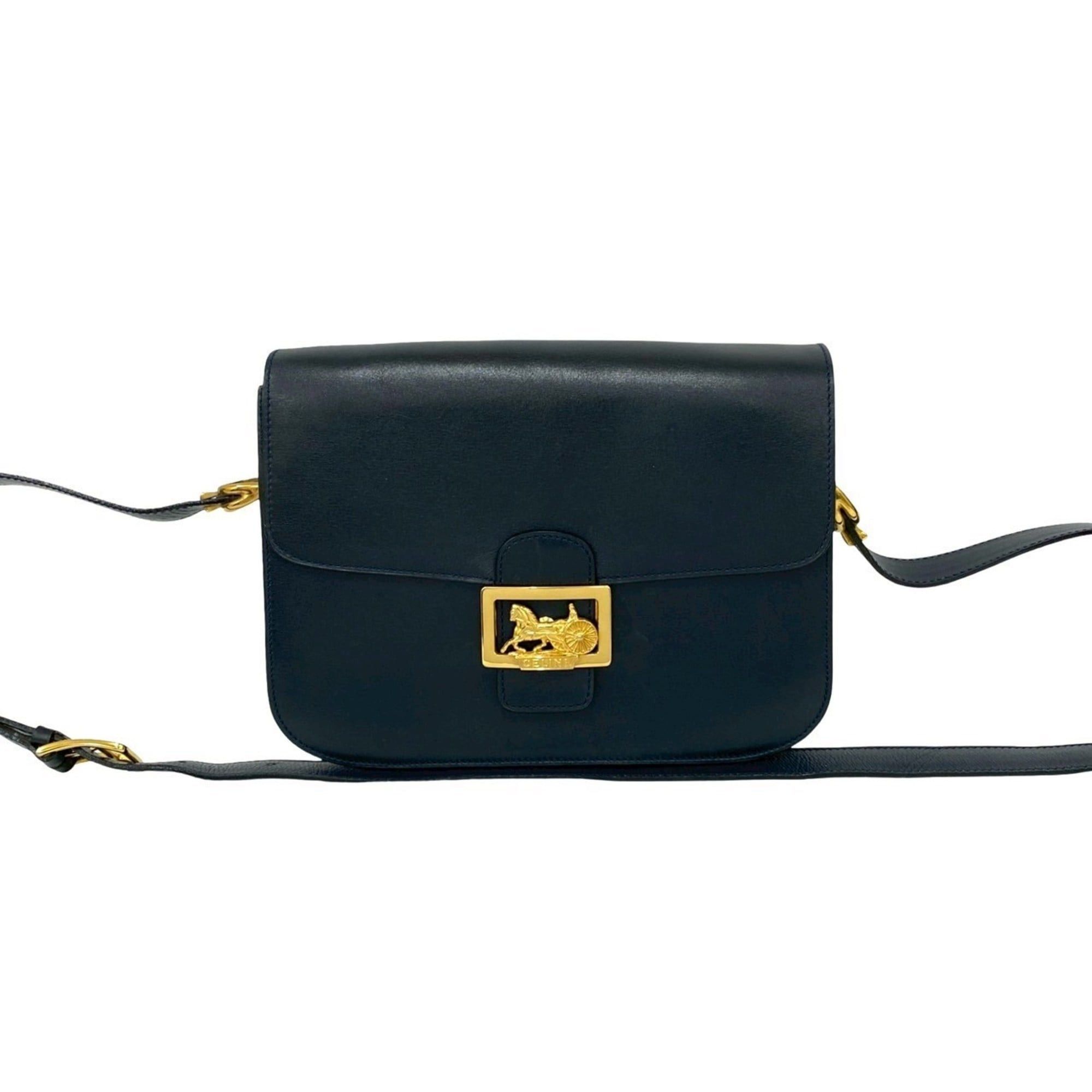 Celine CELINE Logo Carriage Hardware Calf Leather Shoulder Bag Pochette Navy Red 235-8 Size ONE SIZE - 1 Thumbnail