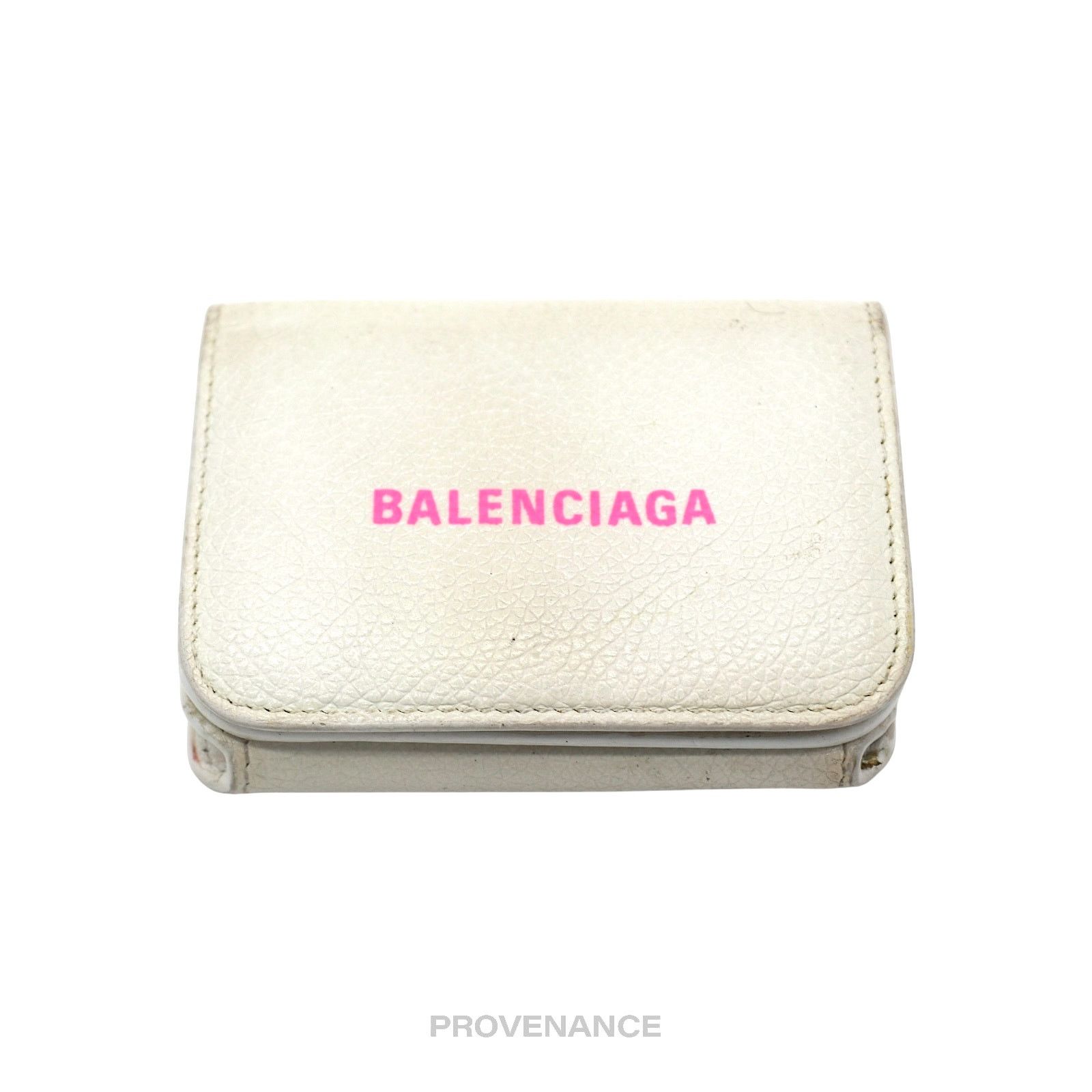 Balenciaga 🔴 Balenciaga Logo Trifold Wallet - White Leather Pink Size ONE SIZE - 2 Thumbnail