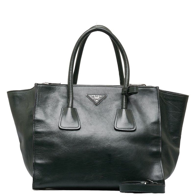 image of Prada Medium Glace Calf Twin Pocket Tote in Green, Women's