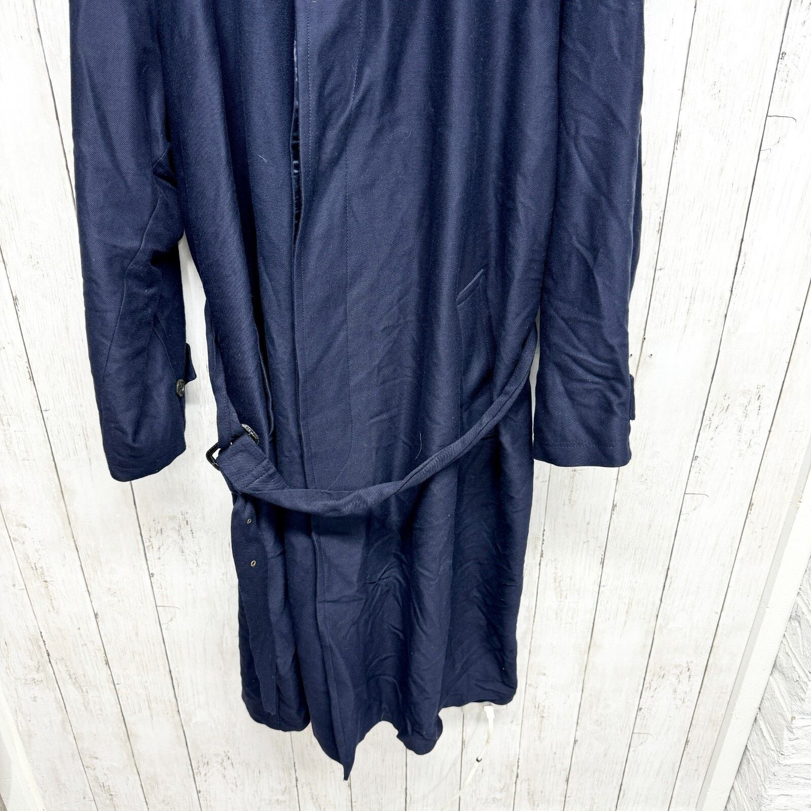 Vintage Vintage Reporter Coat Large Navy Button Belted Long Peacoat Size L / US 10 / IT 46 - 2 Thumbnail