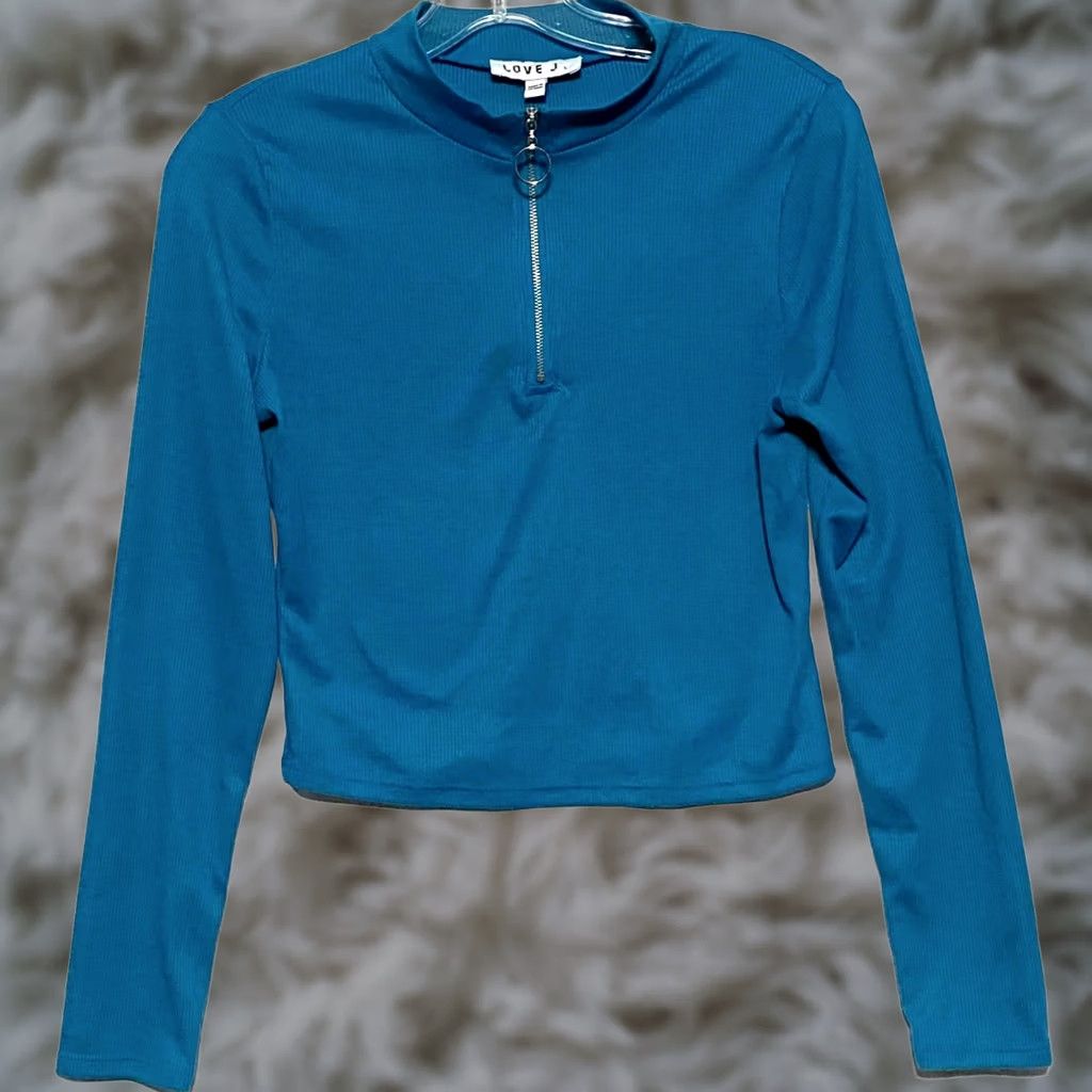 Vintage Love J Blue Ribbed Cropped Ring Pull Half Zip Sweater Womens L Y2K Casual Chic Shirt Size L / US 10 / IT 46 - 1 Thumbnail