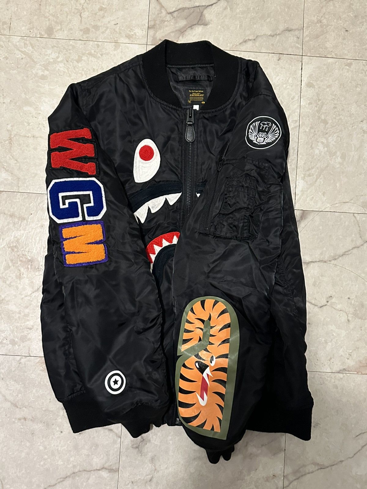 Bape BAPE Front Facing Shark MA1 Bomber Flight Jacket Size US M / EU 48-50 / 2 - 2 Thumbnail