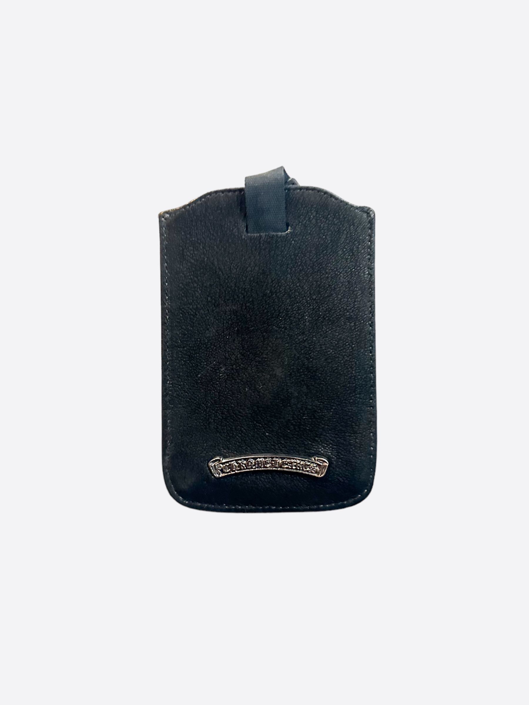 image of Chrome Hearts Black Leather Fleur Cardholder, Men's