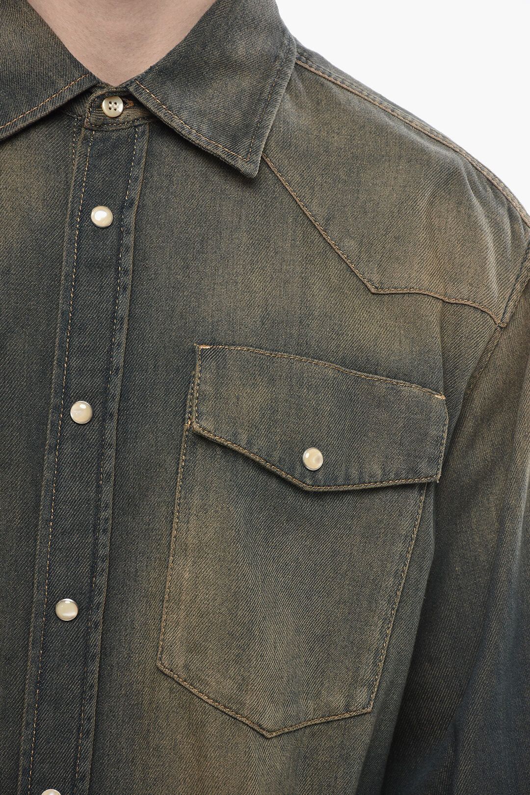 Palm Angels og1mm0226 Vintage-Washed Denim Shirt in Brown Size US XXL / EU 58 / 5 - 3 Thumbnail
