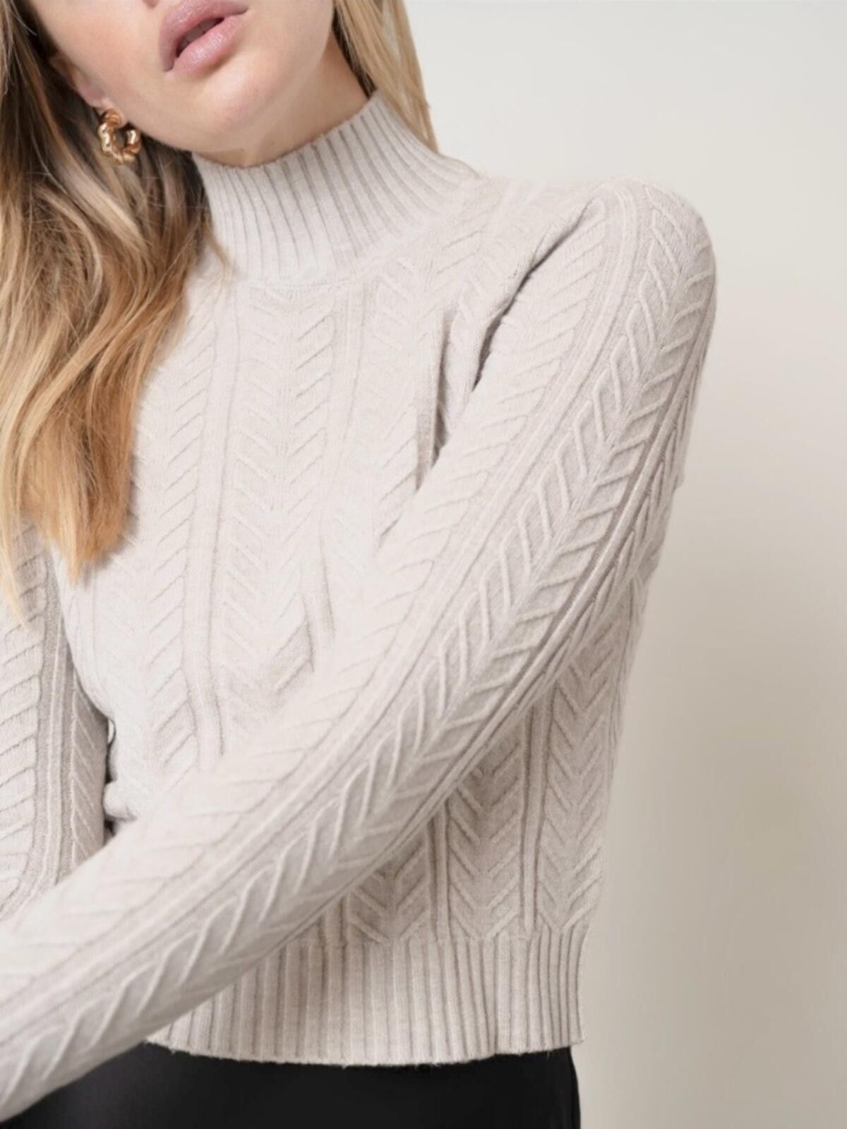 Caruso Cyrus / Cable Knit Mockneck Sweater / Ivory Size M / US 6-8 / IT 42-44 - 2 Thumbnail