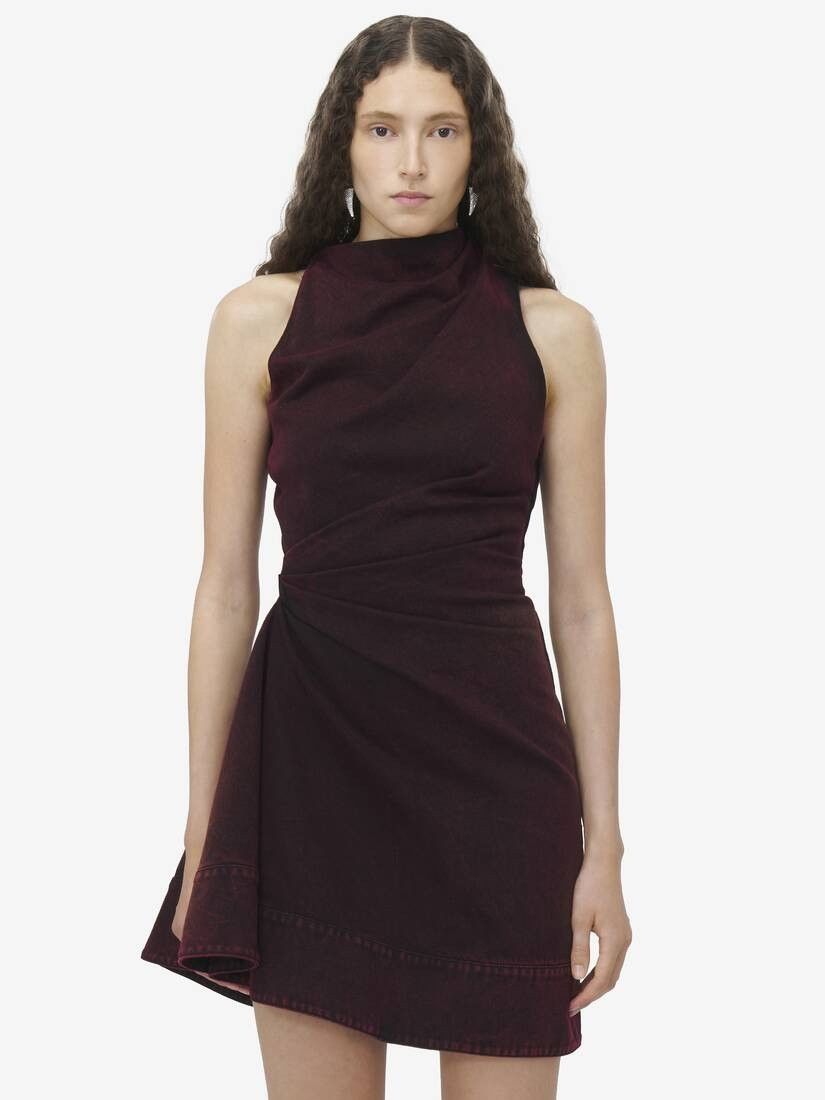 Alexander McQueen o1srvl11e0226 Overdyed Denim Mini Dress In Bordeaux Size S / US 4 / IT 40 - 6 Thumbnail