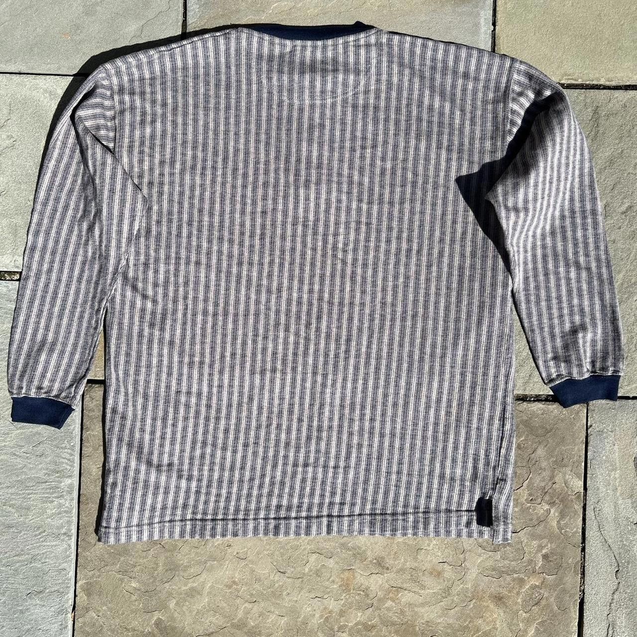 Vintage Vintage 90s Blue Tan Grey Vertical Striped Henley Size US L / EU 52-54 / 3 - 5 Thumbnail