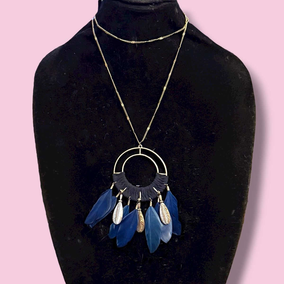 Other Boho gold tone blue feather pendant necklace Size ONE SIZE - 1 Thumbnail
