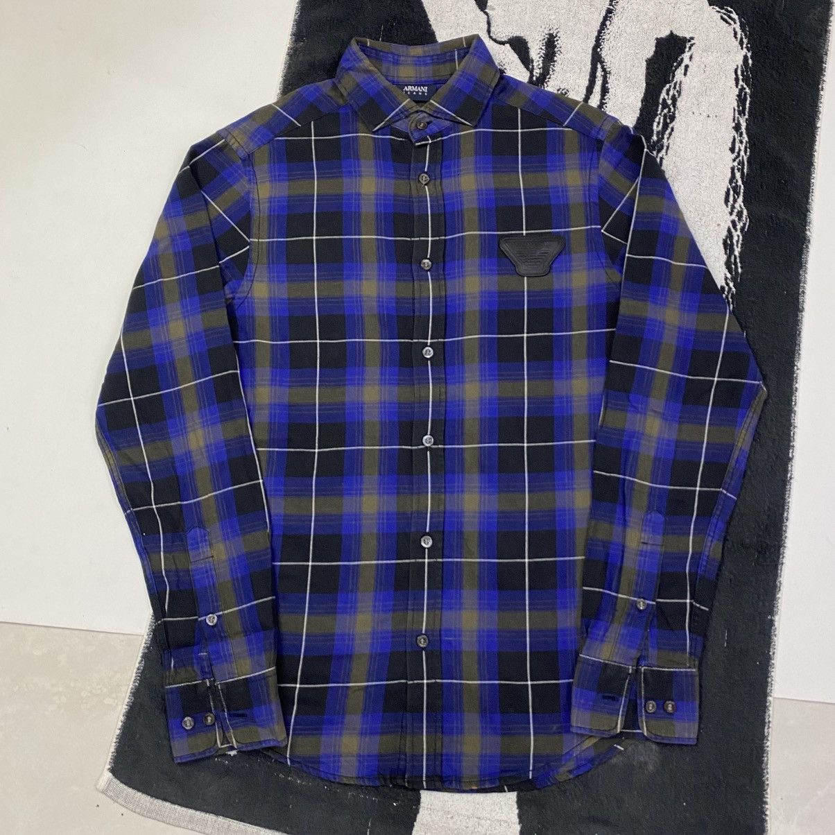 Giorgio Armani Shadow Plaid Armani Jeans button ups shirt with leather logo Size US XS / EU 42 / 0 - 2 Thumbnail
