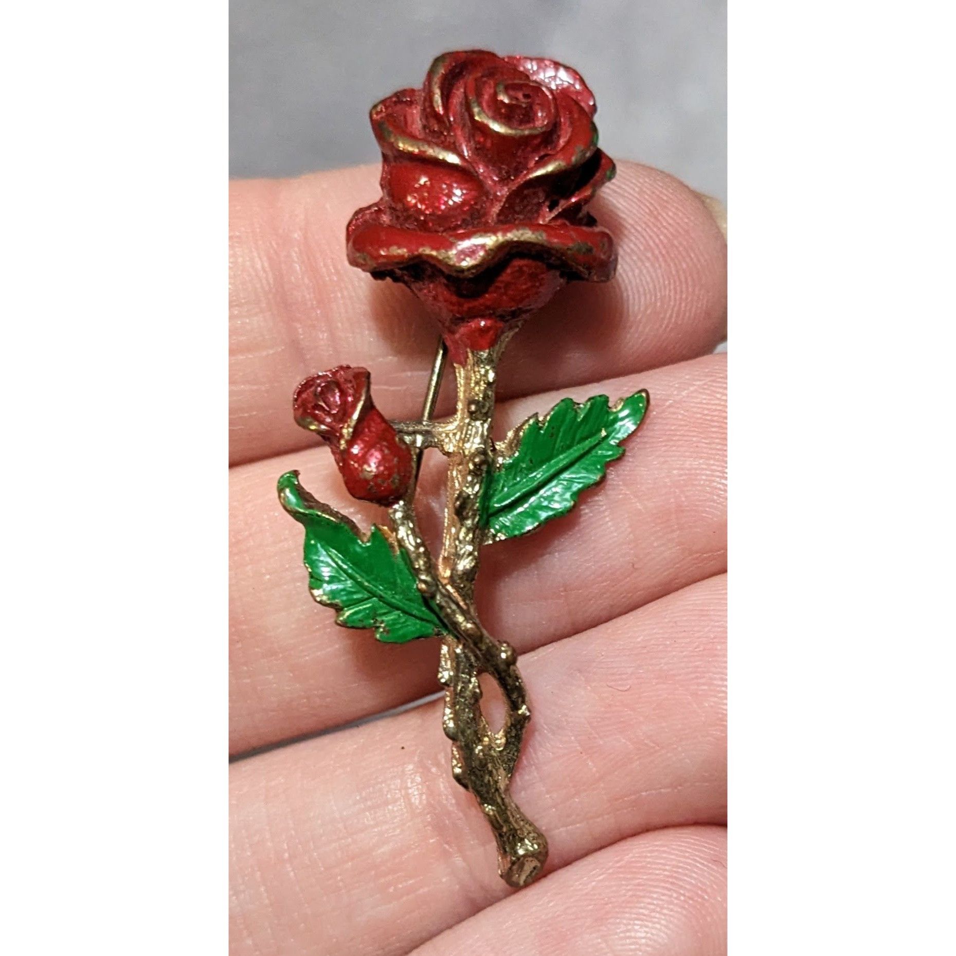 Other Vintage Red And Gold Enamel Rose Brooch Size ONE SIZE - 5 Thumbnail