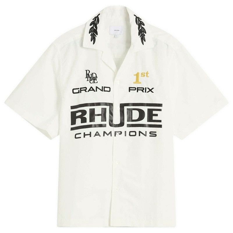 Rhude Rhude Champions Snap Shirt 'White' Relaxed Fit Embroidered Size US XL / EU 56 / 4 - 1 Thumbnail
