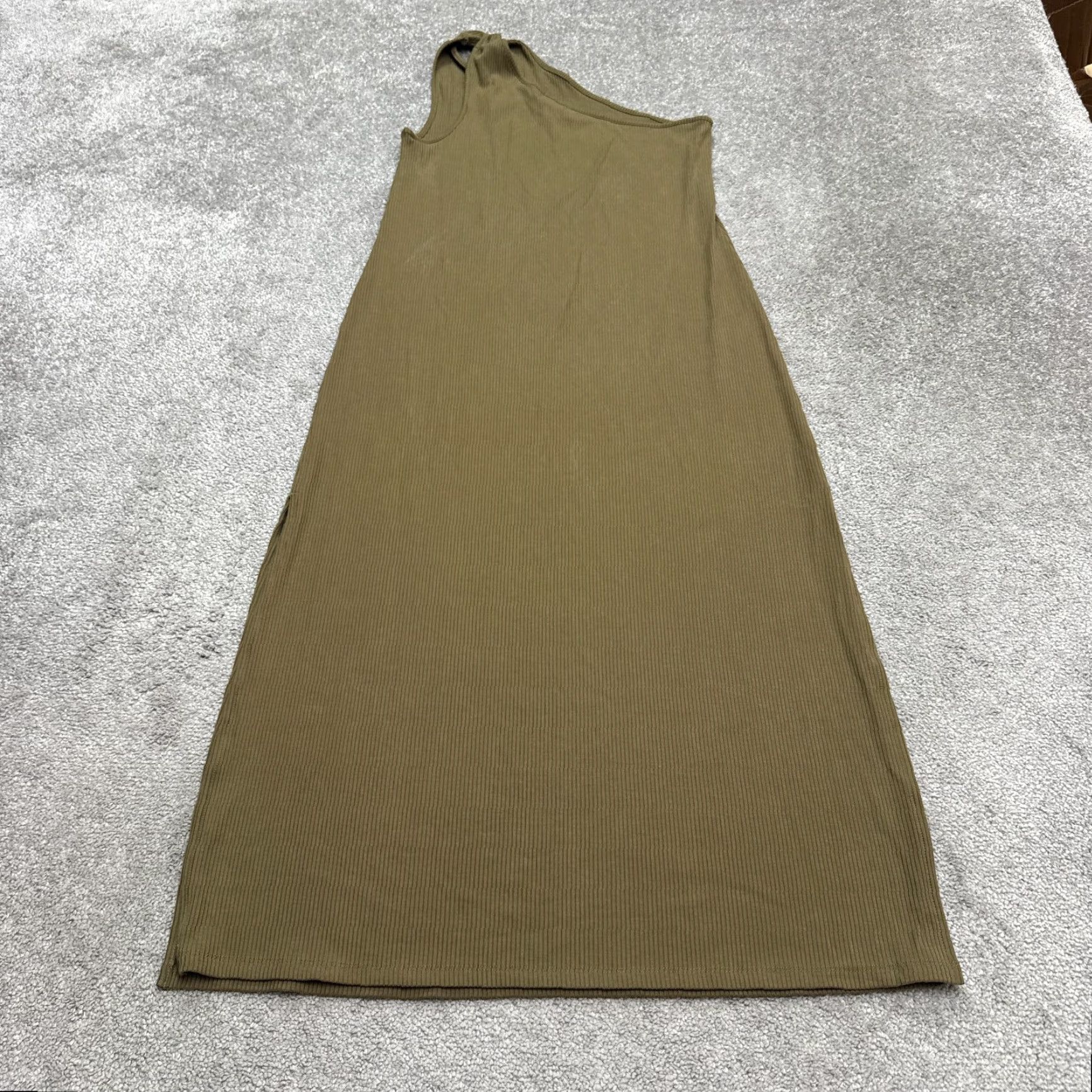 Olive The Drop The Drop Mickey-Capers One Shoulder Rib Knit Midi Dress Women M Olive Green Sleeveless Midi Casual Size M / US 6-8 / IT 42-44 - 2 Thumbnail
