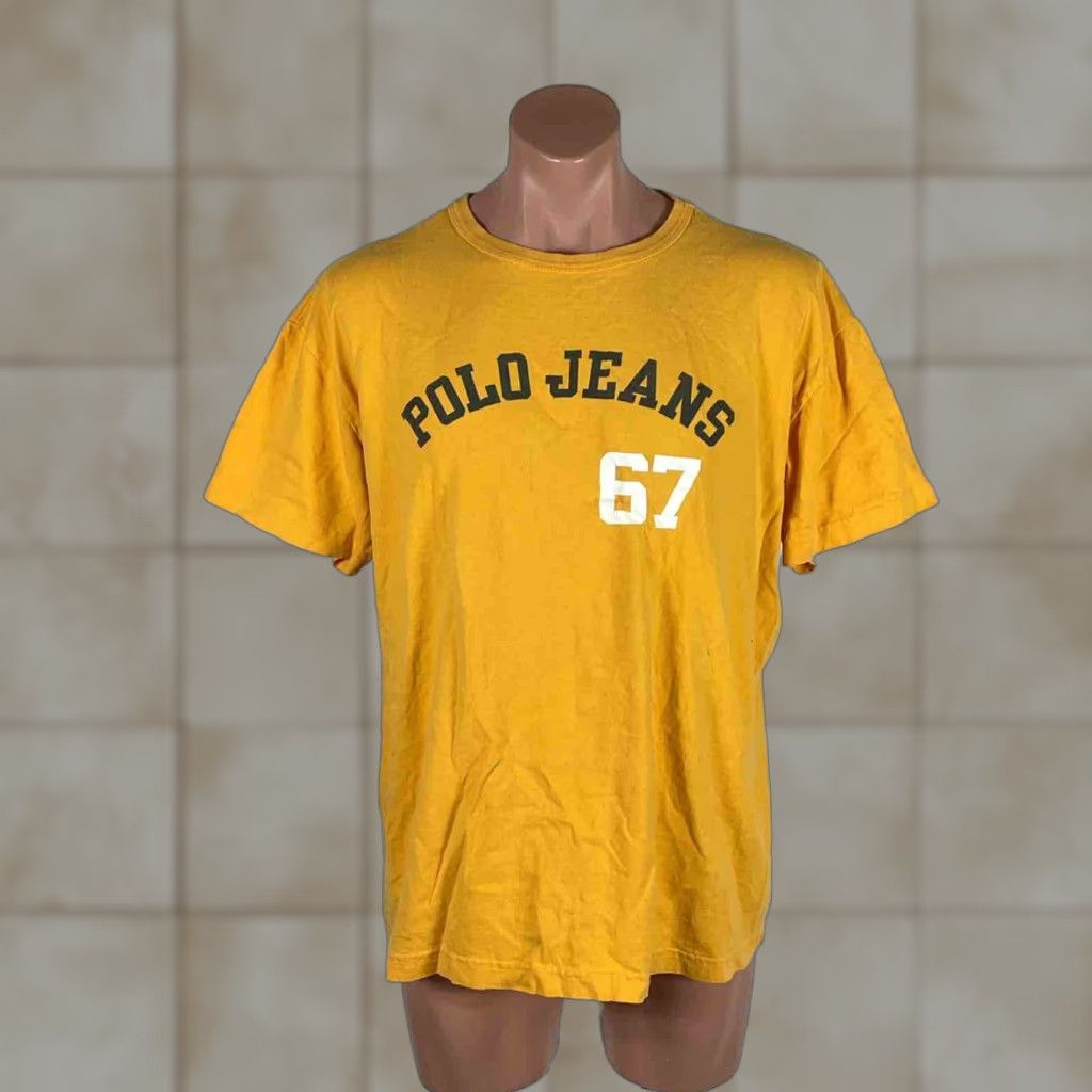 VINTAGE Polo Ralph Lauren T-Shirt Crew Neck 90s Yellow XL Mens Short Sleeve Solid 100% Cotton