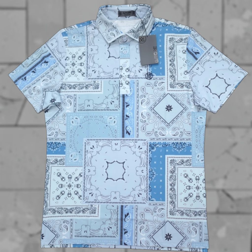 G/FORE G/FORE Polo Shirt Men M Sky Blue Boro Patch Tech Pique All Over Print Golf Polo Size US M / EU 48-50 / 2 - 1 Thumbnail