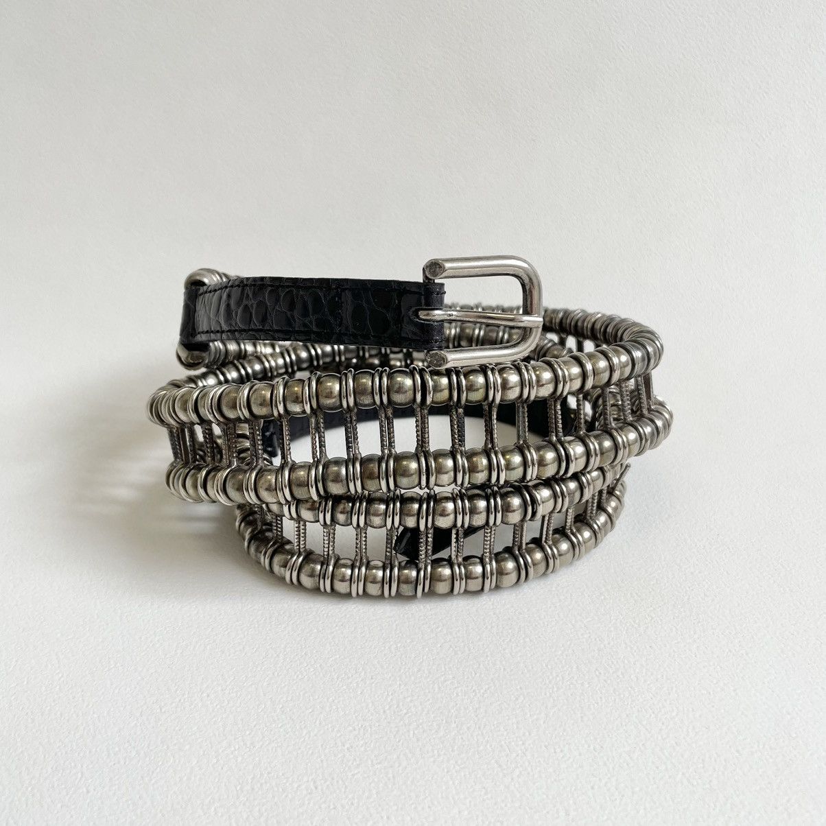 Dries Van Noten Black Leather Metal Chain Link Belt | Grailed