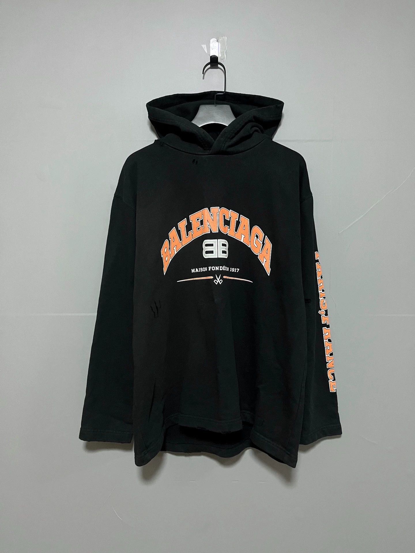 Balenciaga washed ripped scissors double B hoodie-2508