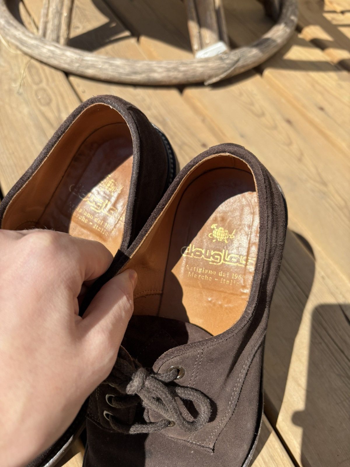 Vintage Italian Suede Derby Shoes Artisanal Blake Stitch Vero Cuoio Size US 8 / EU 41 - 6 Thumbnail