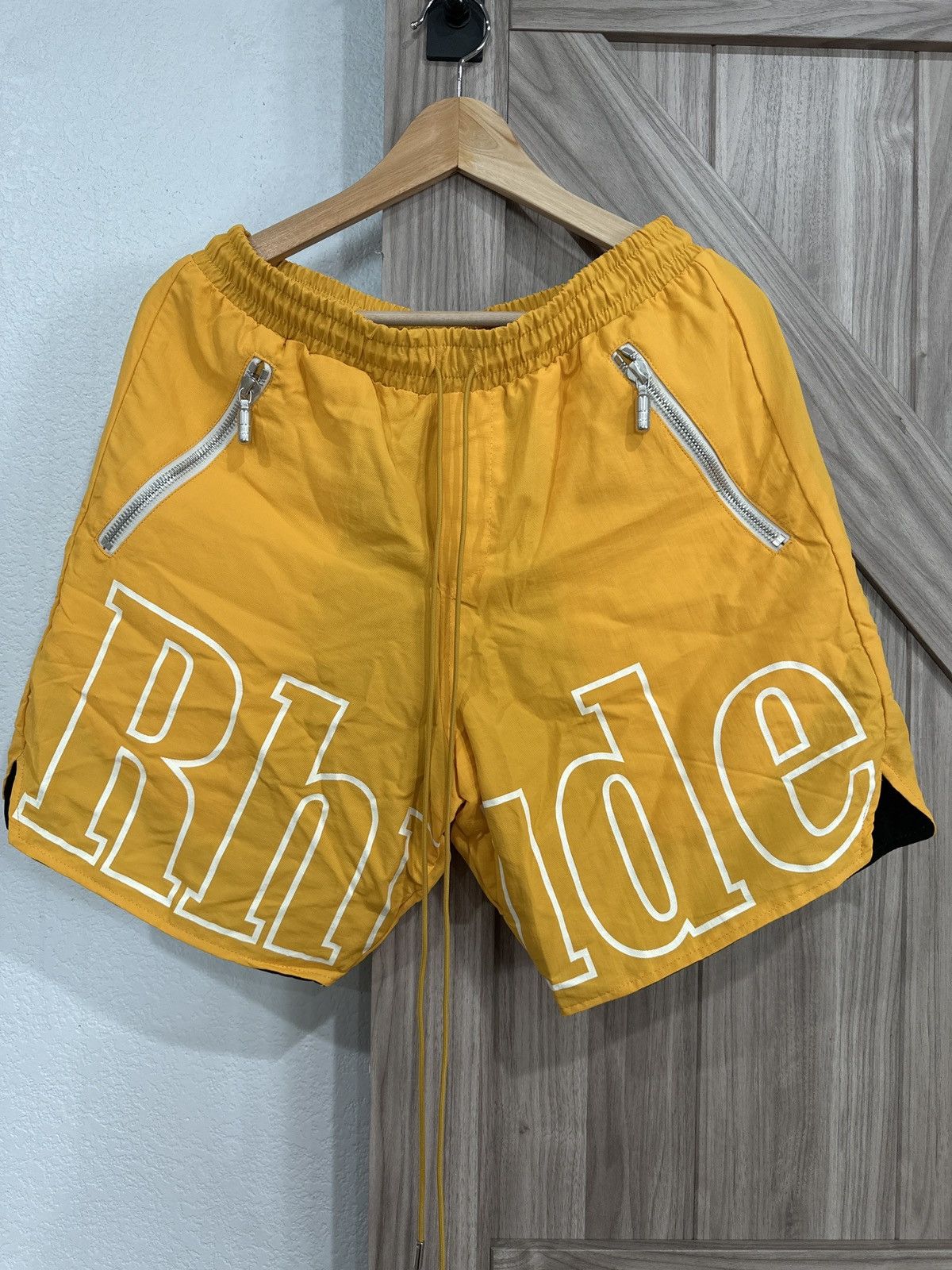 image of Rhude Logo Shorts Size Medium NWT in Yellow, Men's