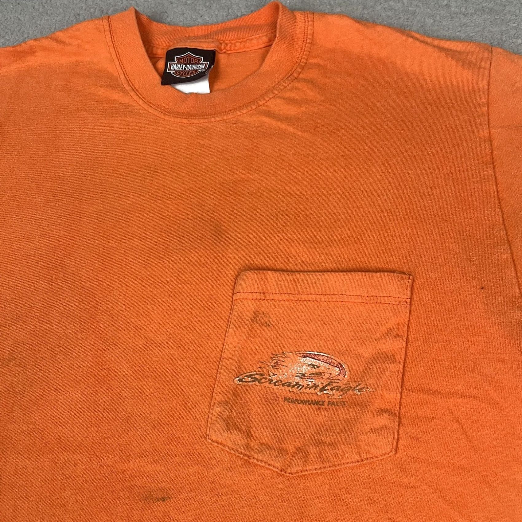 Harley Davidson VINTAGE Harley-Davidson Tshirt Adult M Orange Pocket Distressed NY Med* Shirt Mens"} Size US M / EU 48-50 / 2 - 3 Thumbnail