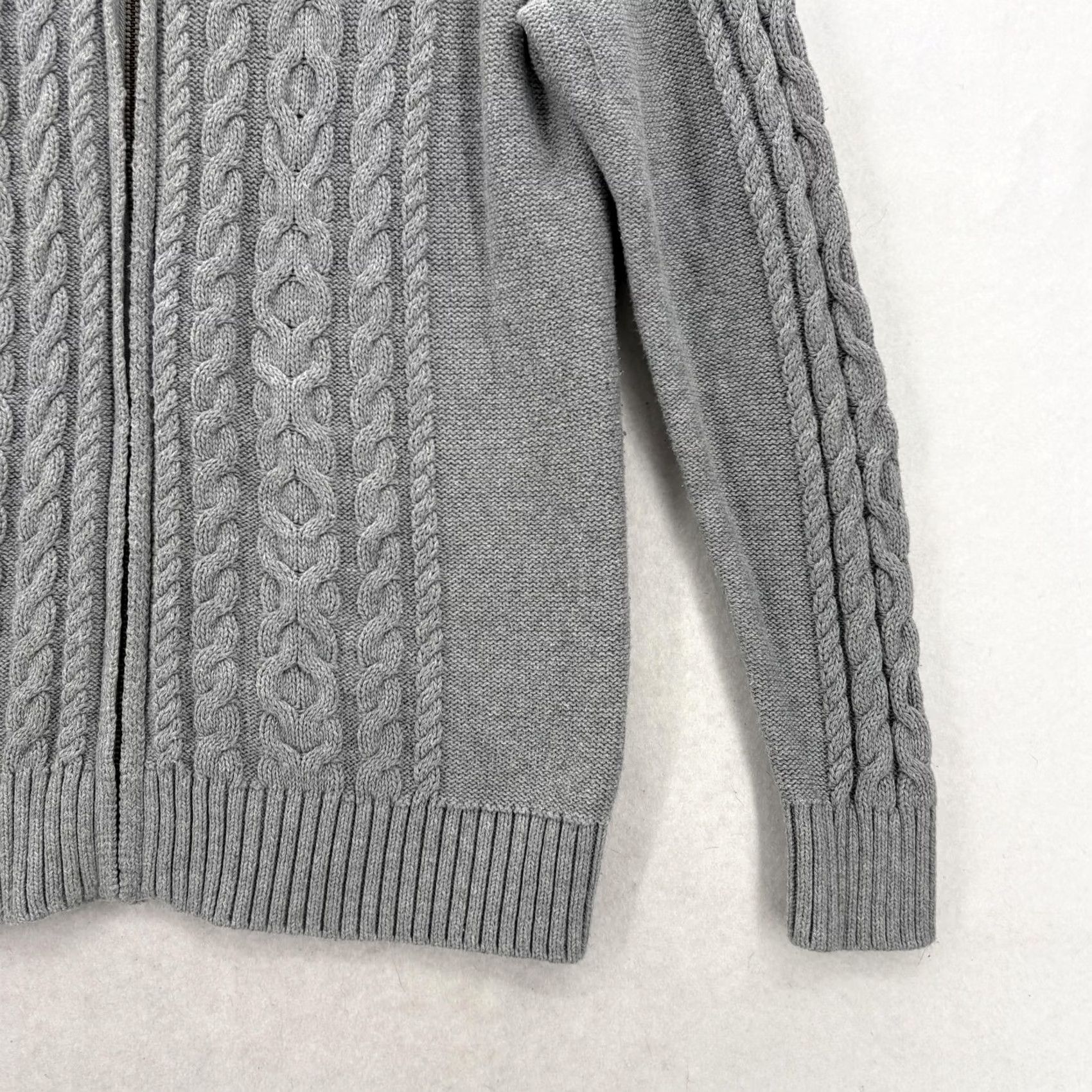 Vintage L.L.Bean Cardigan Sweater Womens Large Gray 100% Cotton Cable-Knit Full Zip Mock Neck Winter Size L / US 10 / IT 46 - 3 Thumbnail