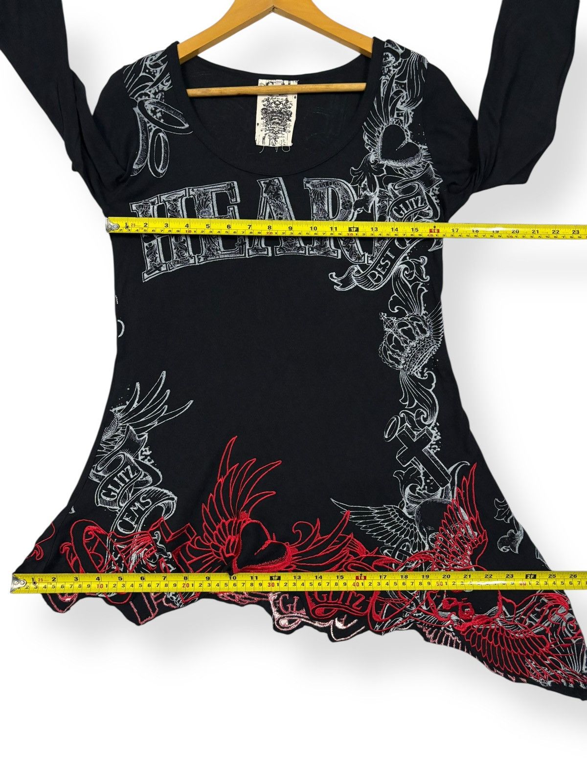 If Six Was Nine Glitz Red Embroidery Asymmetrical Hem Punk Long Sleeve Tees Size US XS / EU 42 / 0 - 13 Thumbnail