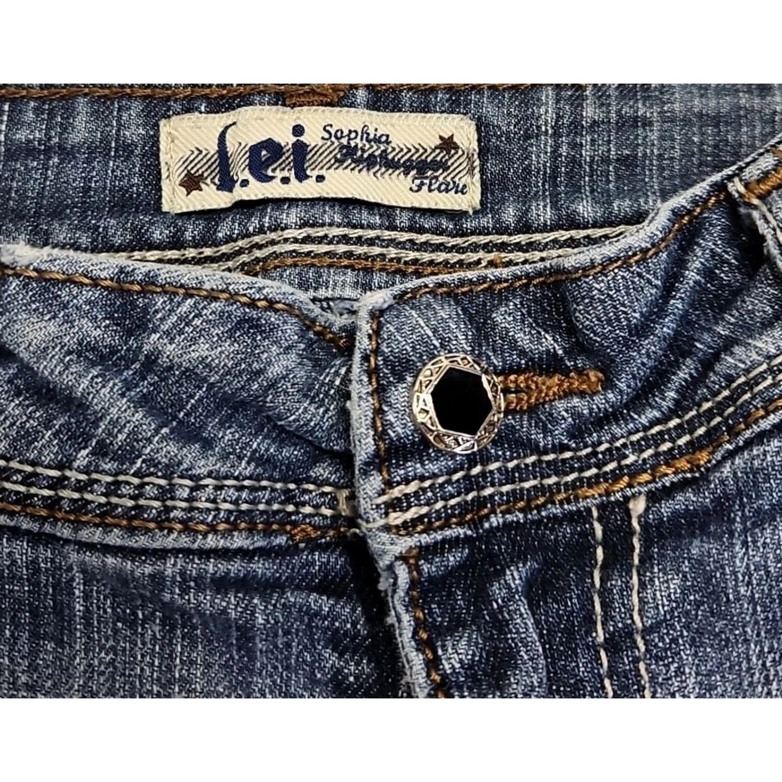 Vintage VINTAGE LEI Jeans Womens 5 Blue Sophia Flare Juniors Short Low Rise Stretch Y2K Bell Bottom Size 27" / US 4 / IT 40 - 4 Thumbnail