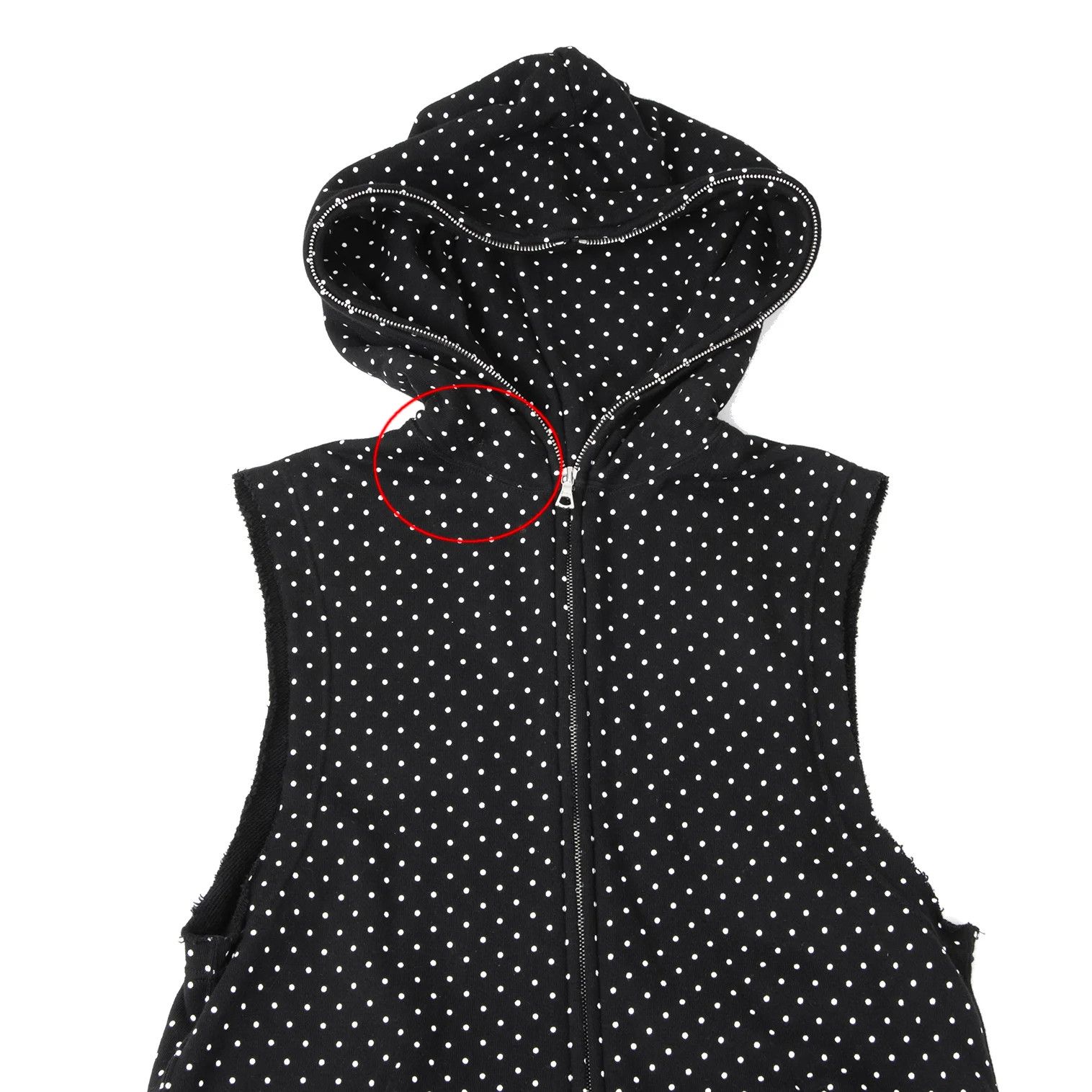Ganryu Cotton Dot Print Cut Design Sleeveless Long Hoodie Black Size US S / EU 44-46 / 1 - 2 Thumbnail
