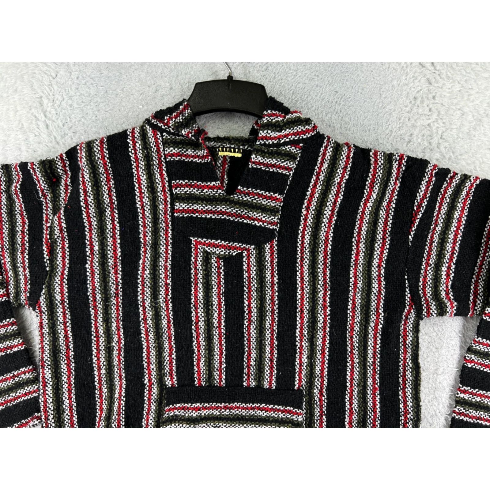 Vintage Franks Hoodie Shirt Mens M Black Stripe Acrylic Baja Knitted Jersey Pullover All Seasons Hooded Pockets Size US M / EU 48-50 / 2 - 6 Thumbnail