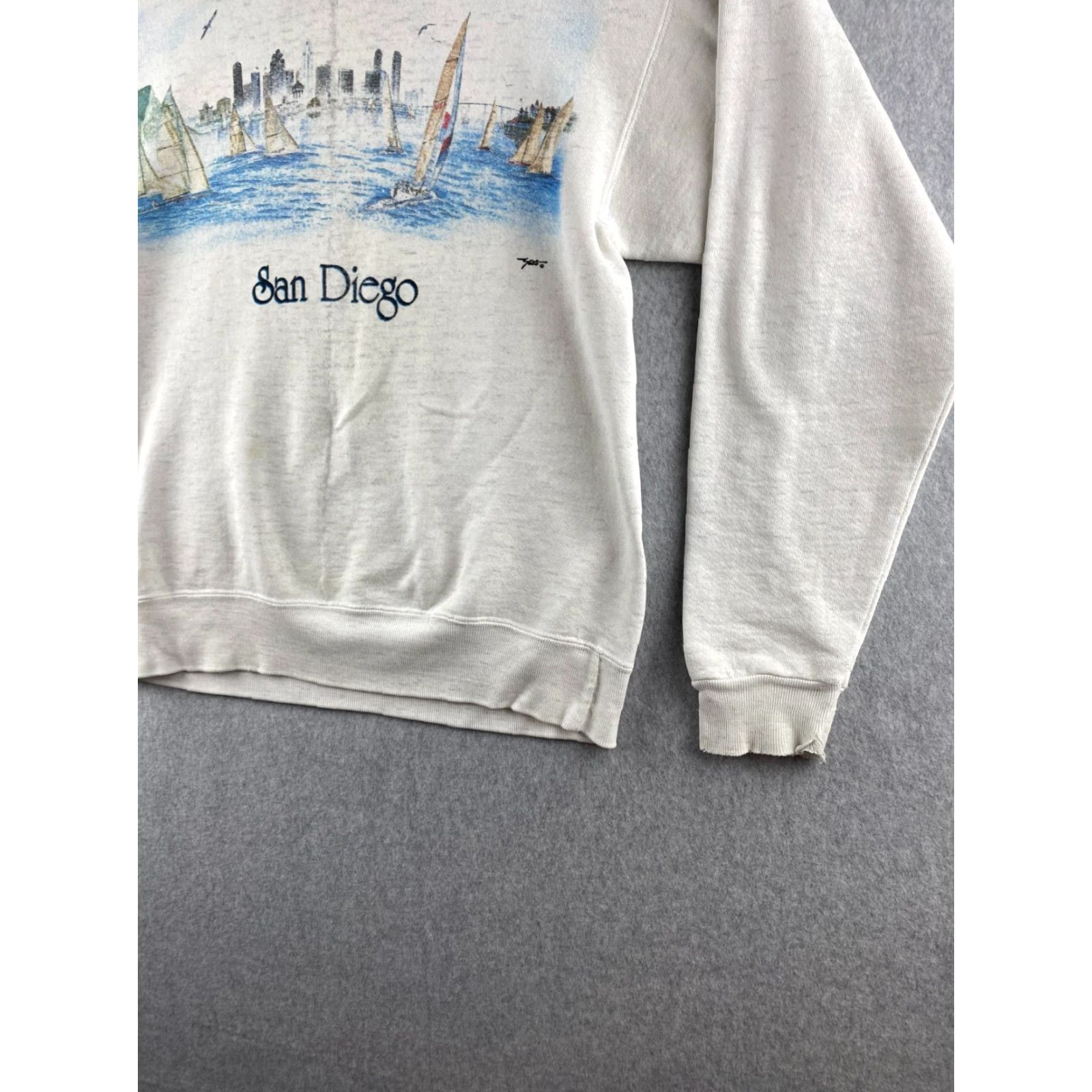 Vintage VINTAGE Oneita Sweatshirt Shirt Mens M White San Diego Pullover Graphic Print Logo All Seasons Breathable Hooded 90s Art San Diego Bay Mens Size US M / EU 48-50 / 2 - 6 Thumbnail