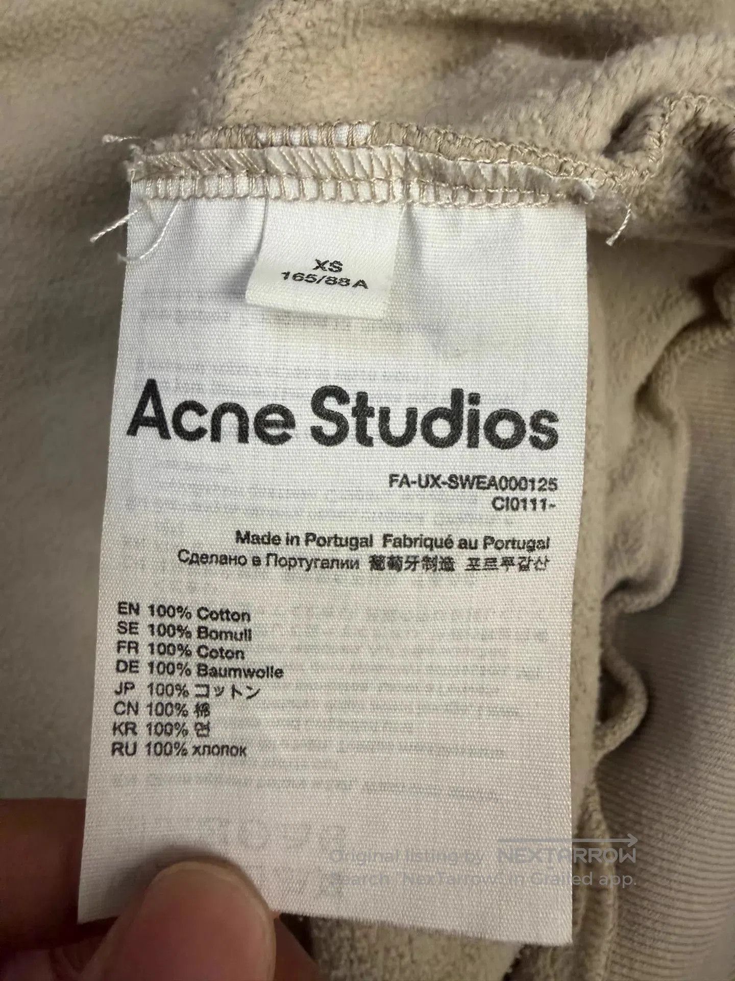 Acne Studios Beige Zip-Up Hoodie - Size XS. Size US XS / EU 42 / 0 - 4 Thumbnail