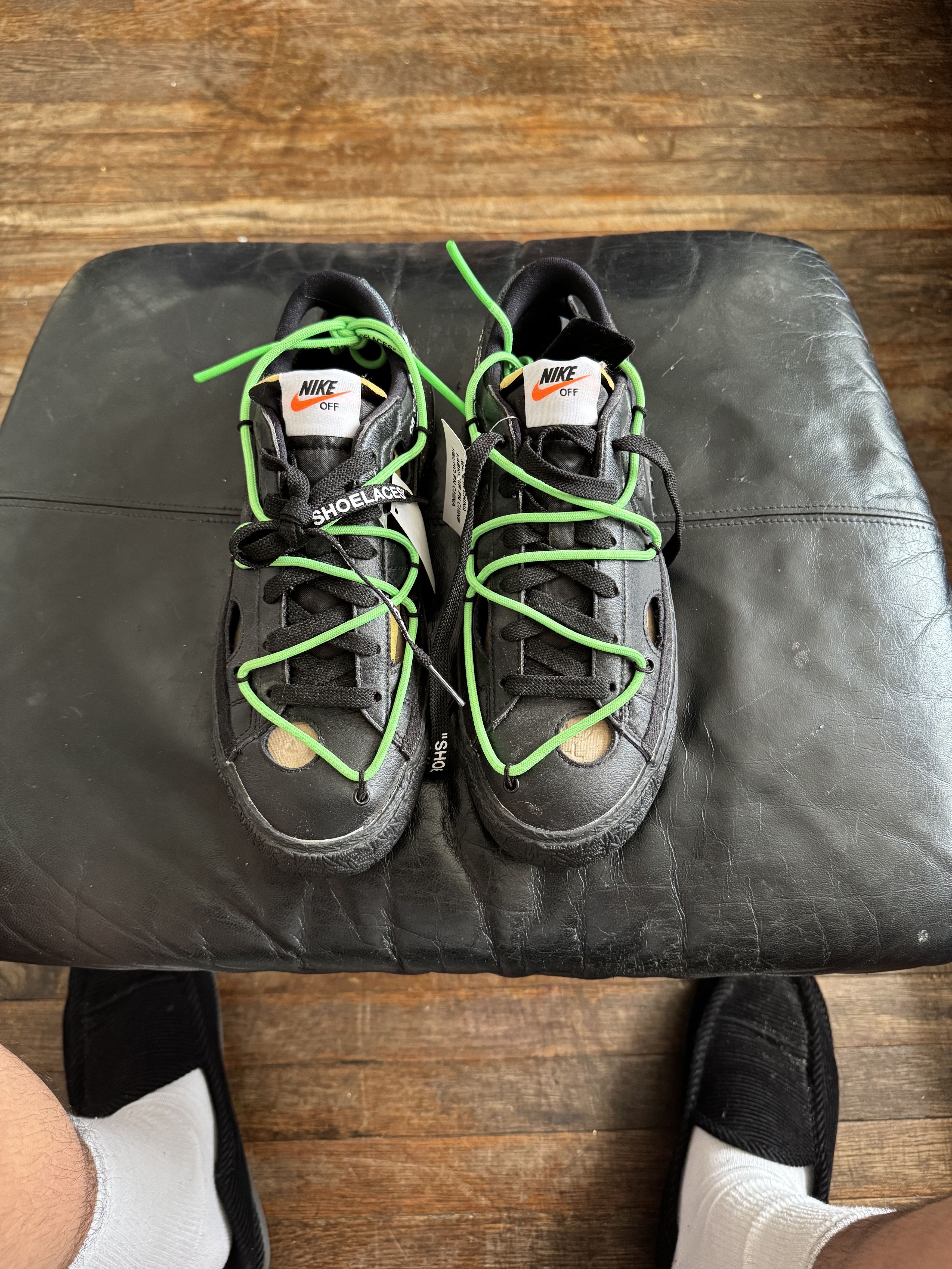 Jordan Brand × Nike × Off-White Nike Blazer Low Off-White Black Electro Green Size US 7 / EU 40 - 1 Thumbnail